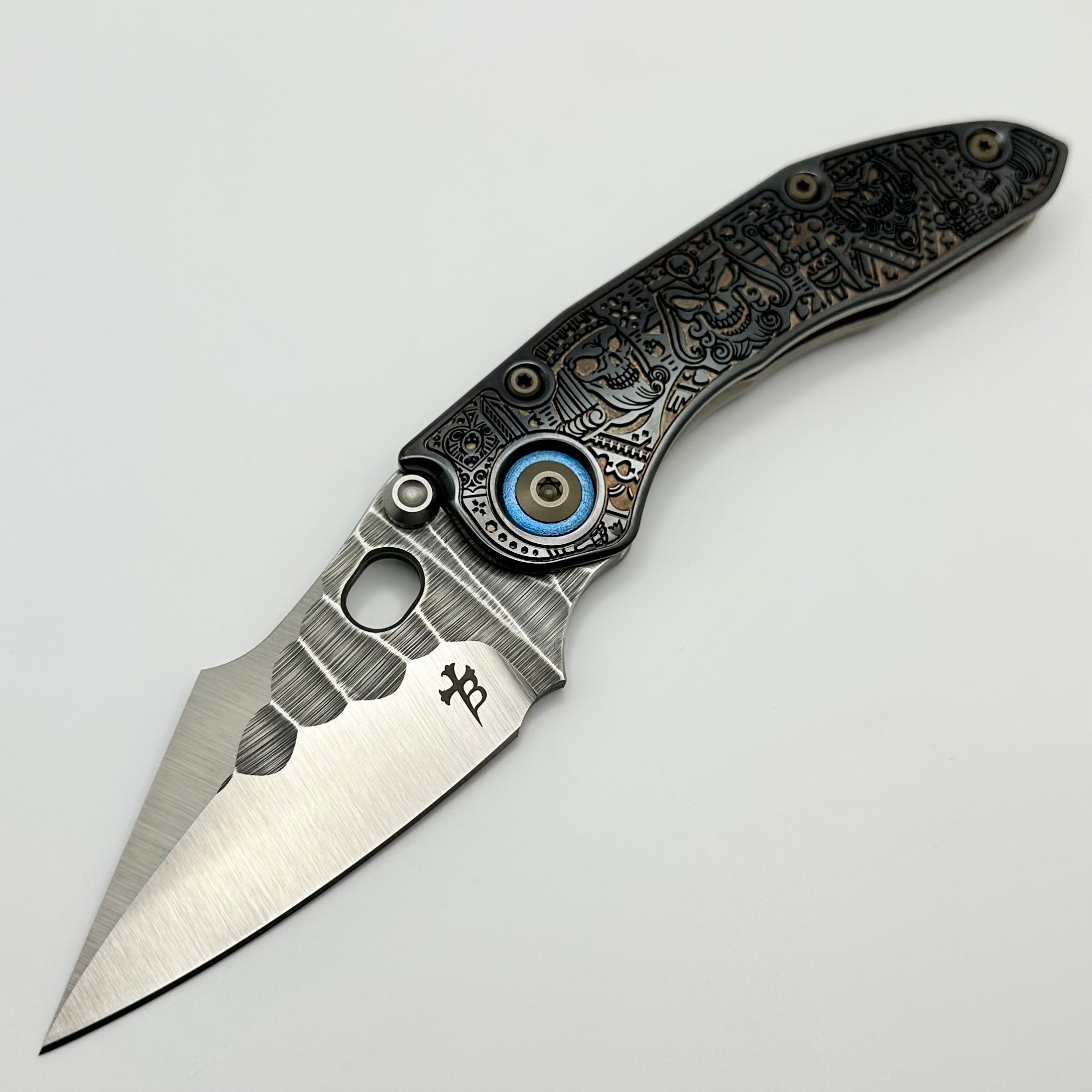 Borka Blades Custom Black Hula Rootbeer Kingsman Stitch w/ Rock Grind & Rocked Backspacer w/ Bronzed Hardware & Blue Collars