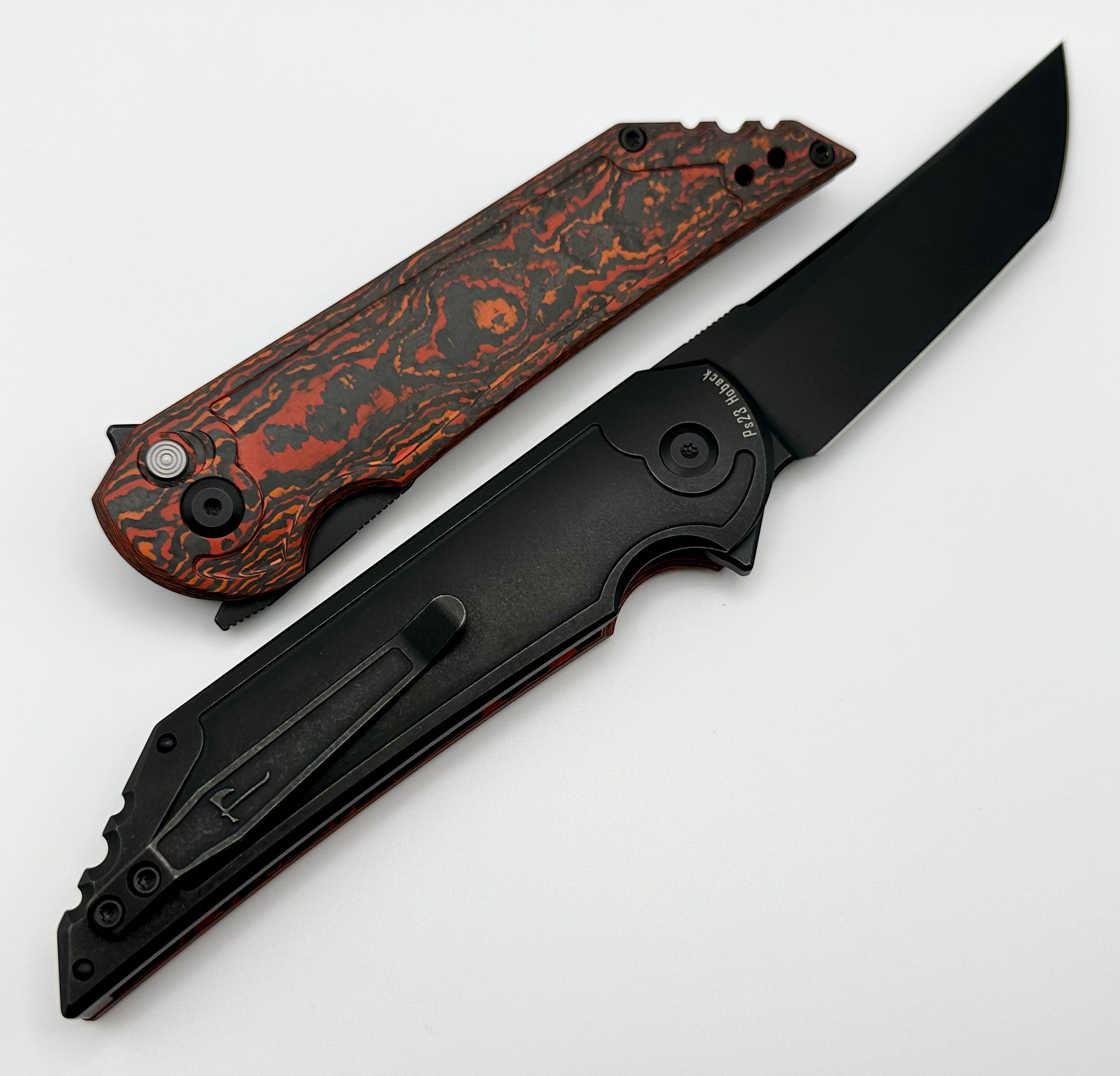 Hoback Knives Kwaiback Button Lock Mars Valley Carbon Fiber & DLC 20CV