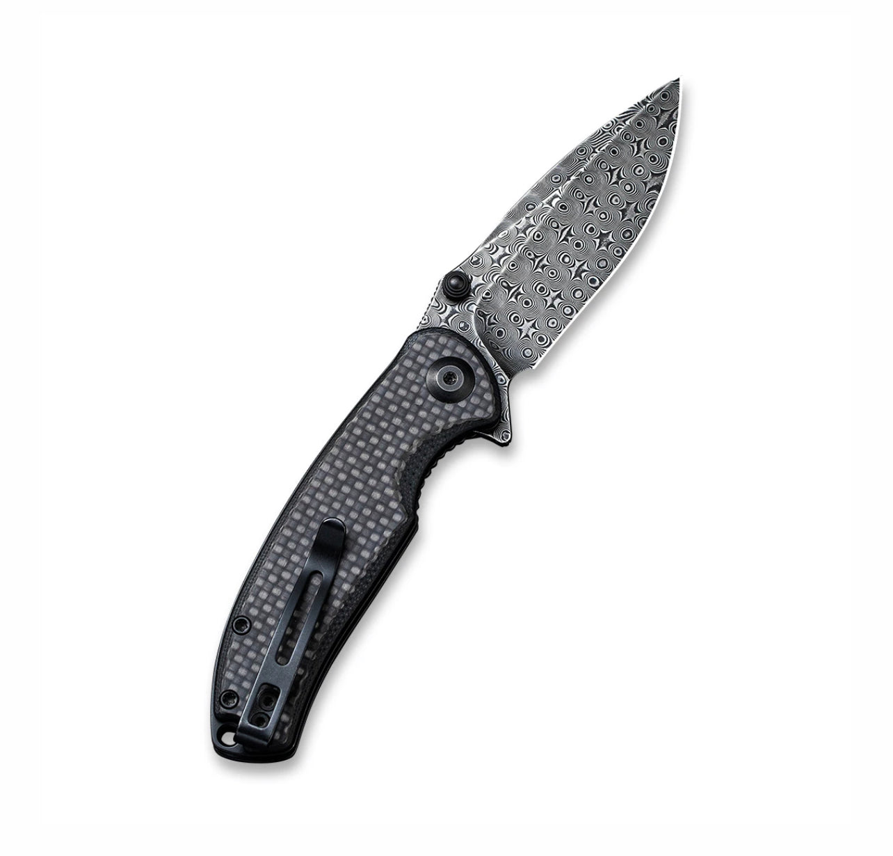 Civivi Pintail Flipper Twill Carbon Fiber Overlay On Black G10 Handle (2.98 Black Hand Rubbed Damascus) C2020DS-1