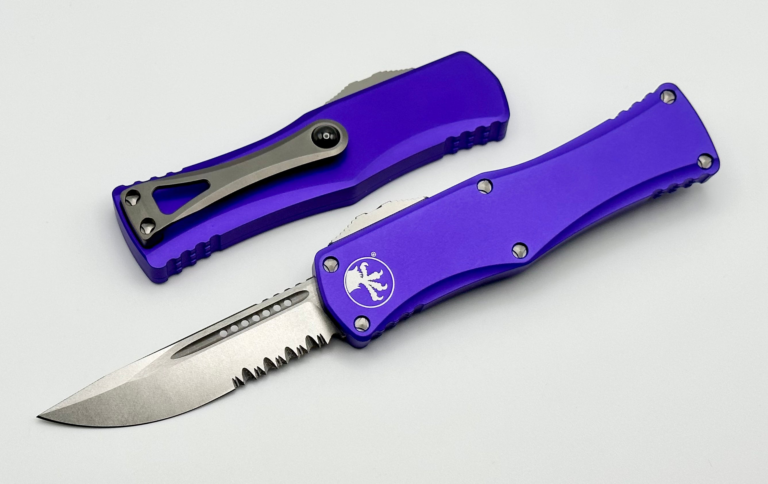 Microtech Hera Single Edge Stonewash Partial Serrated & Purple 703-11PU