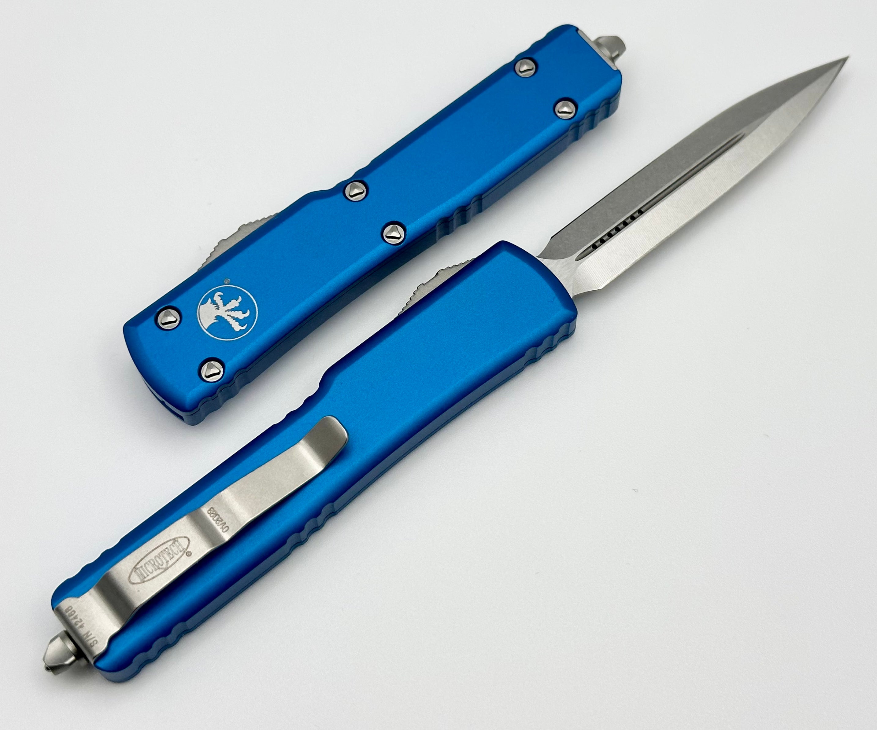 Microtech UTX-70 Double Edge Stonewash Standard & Blue 147-10BL