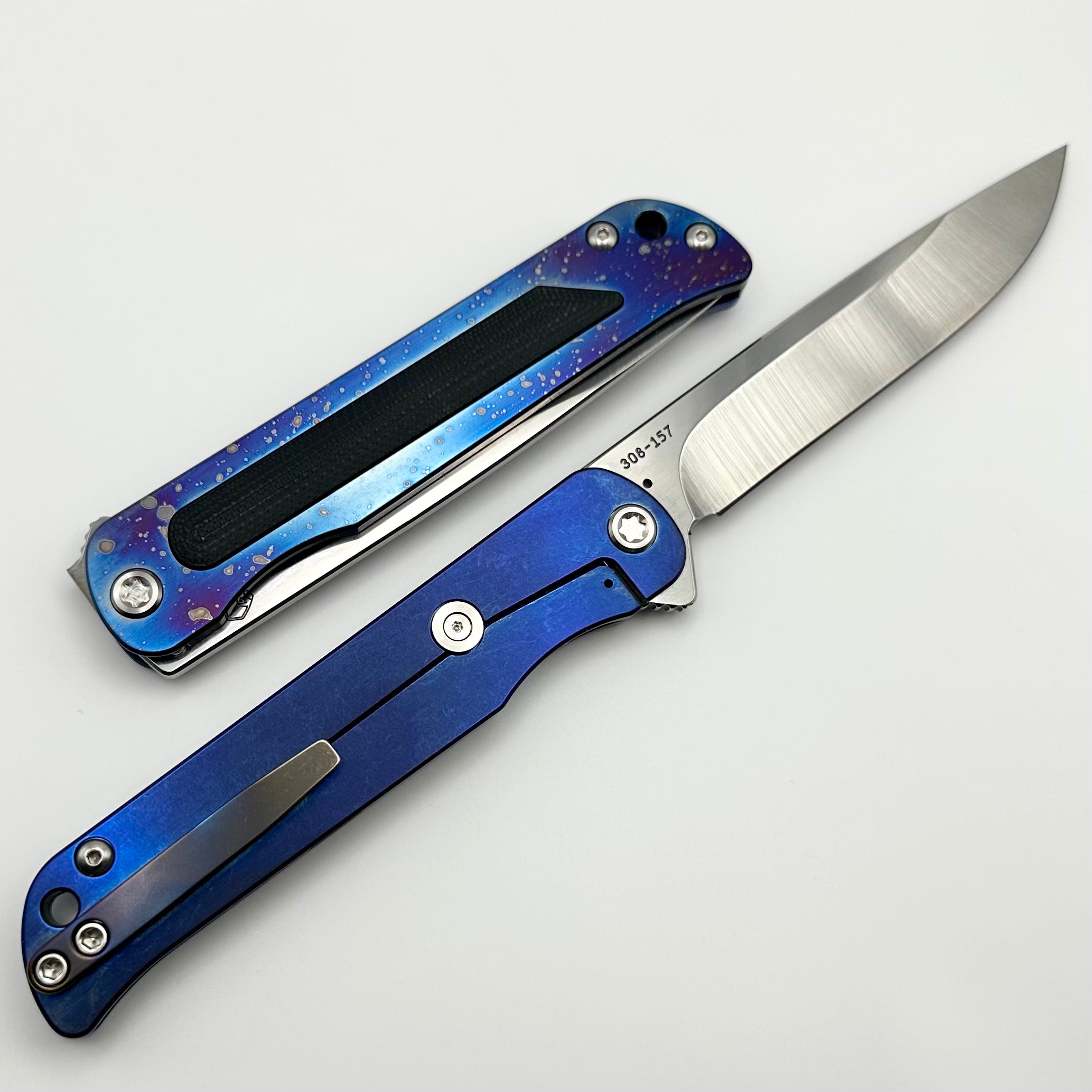 Medford T-Bone Flamed/Blue Titanium Framelock Flipper w/ Black G-10 Inlay w/ Tumbled S45VN Blade