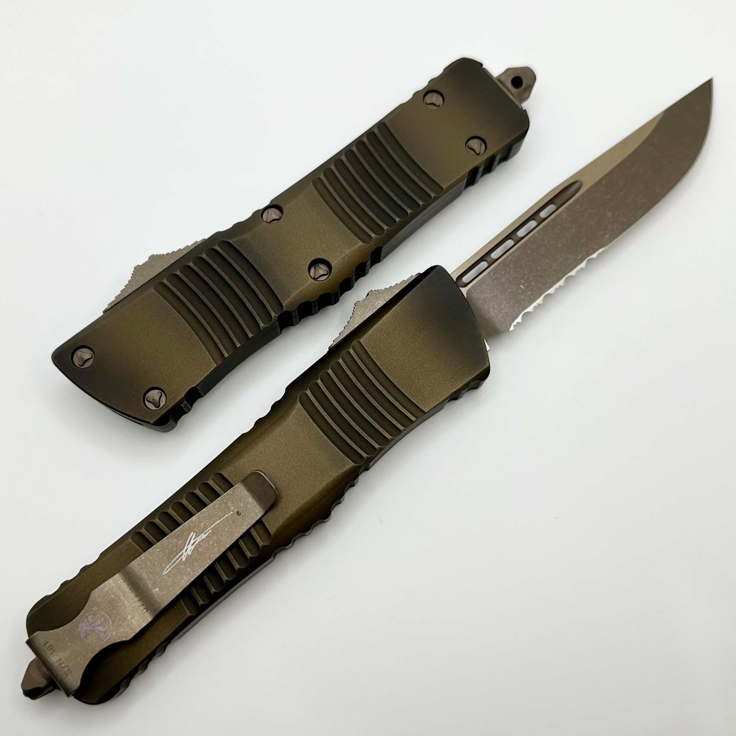 Microtech Combat Troodon Antique Bronze w/ Bronzed Apocalyptic Partial Serrated Single Edge Signature Series 143-14APABS