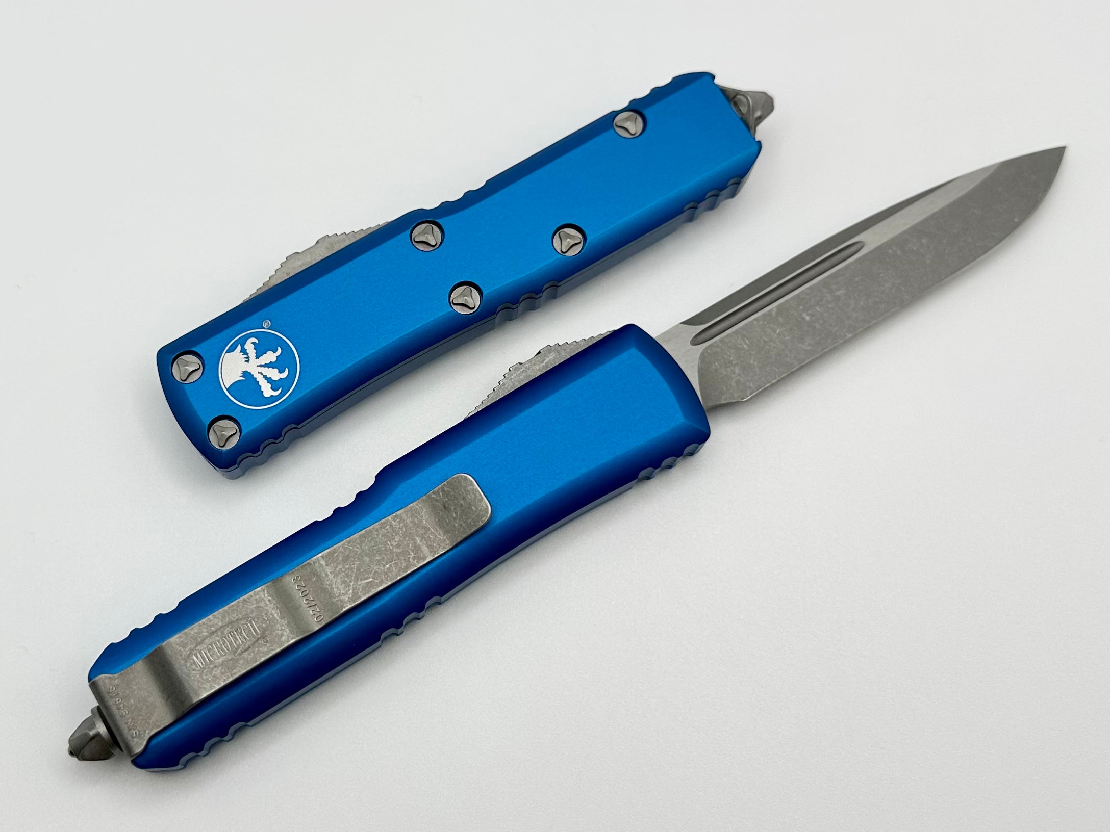 Microtech UTX-85 Single Edge Apocalyptic Standard & Blue 231-10APBL