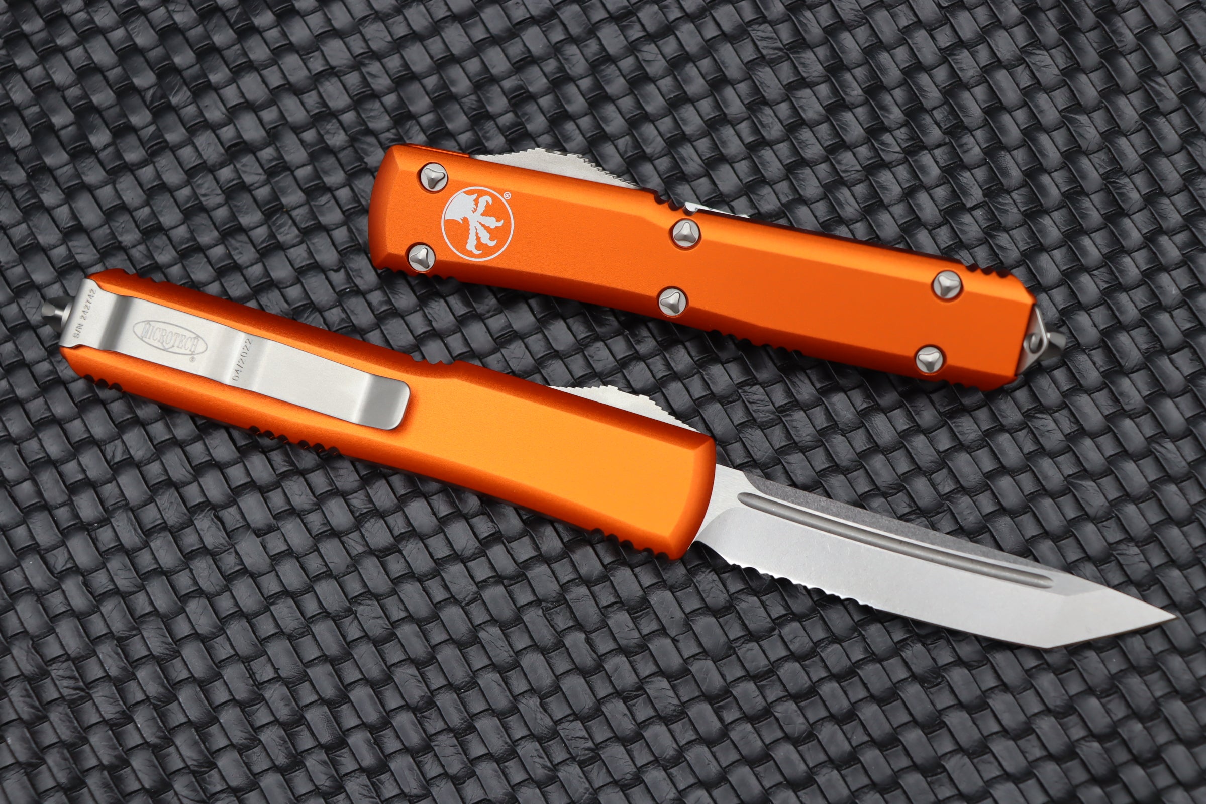 Microtech Ultratech Orange w/ Tanto Stonewash Partial Serrated 123-11OR