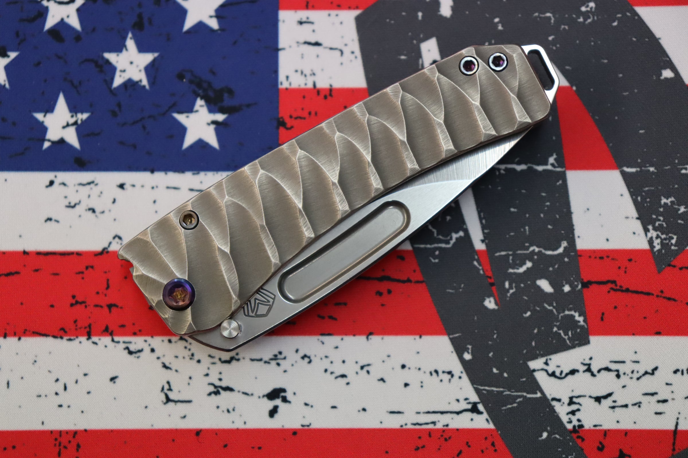 Medford Midi Marauder Tumbled S35 Drop Point & Bead Blast/Brushed Silver Predator Sculpted Handles w/ Flamed Hardware/Clip