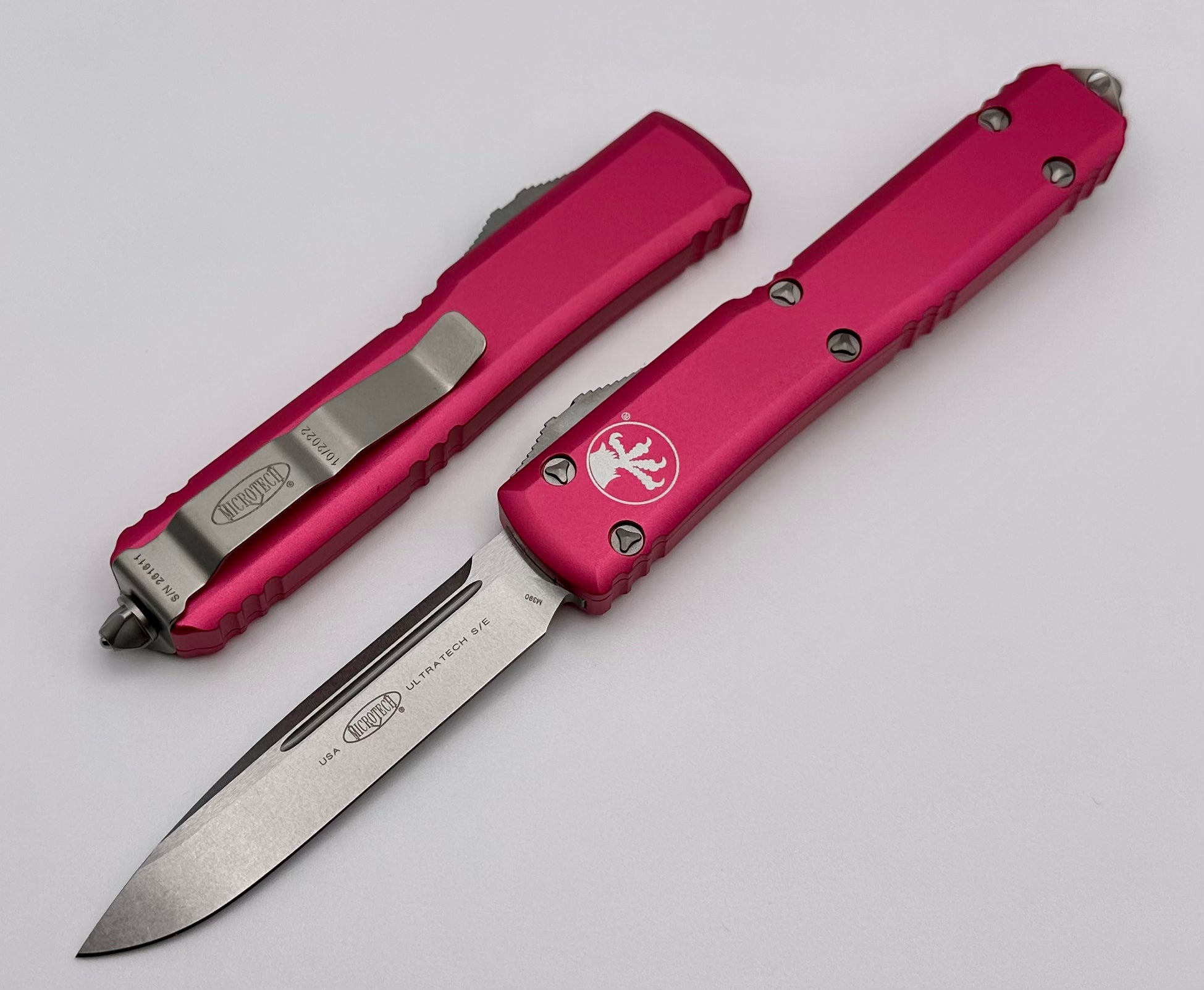 Microtech Ultratech Single Edge Stonewash Standard & Pink 121-10PK