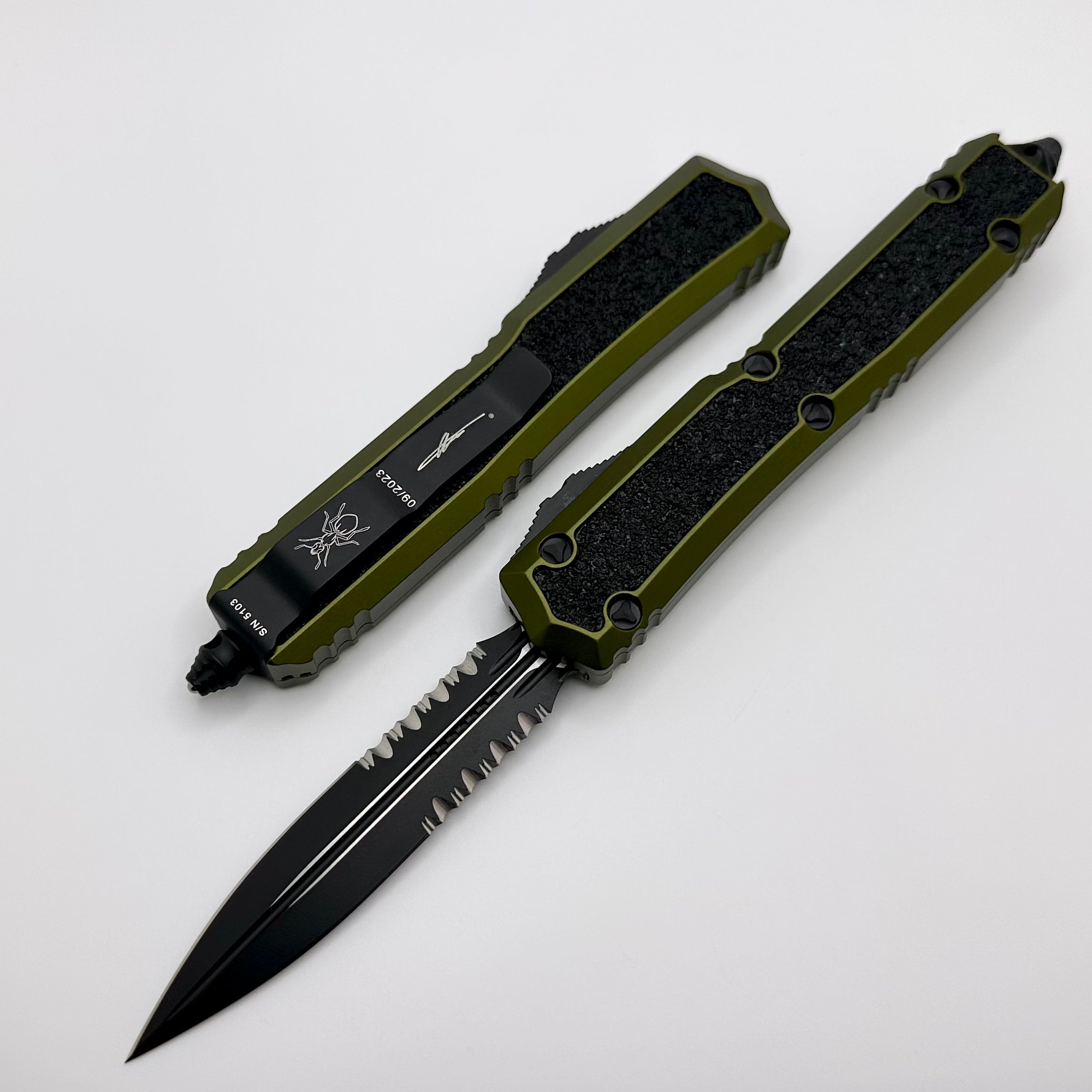 Microtech Makora OD Green & Black Double Edge Partial Serrated Nickel Boron Internals Signature Series 206-2ODS