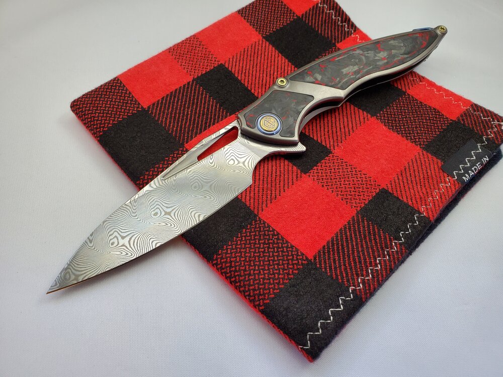 Rike Knife 1902 Damasteel Red Carbon Fiber