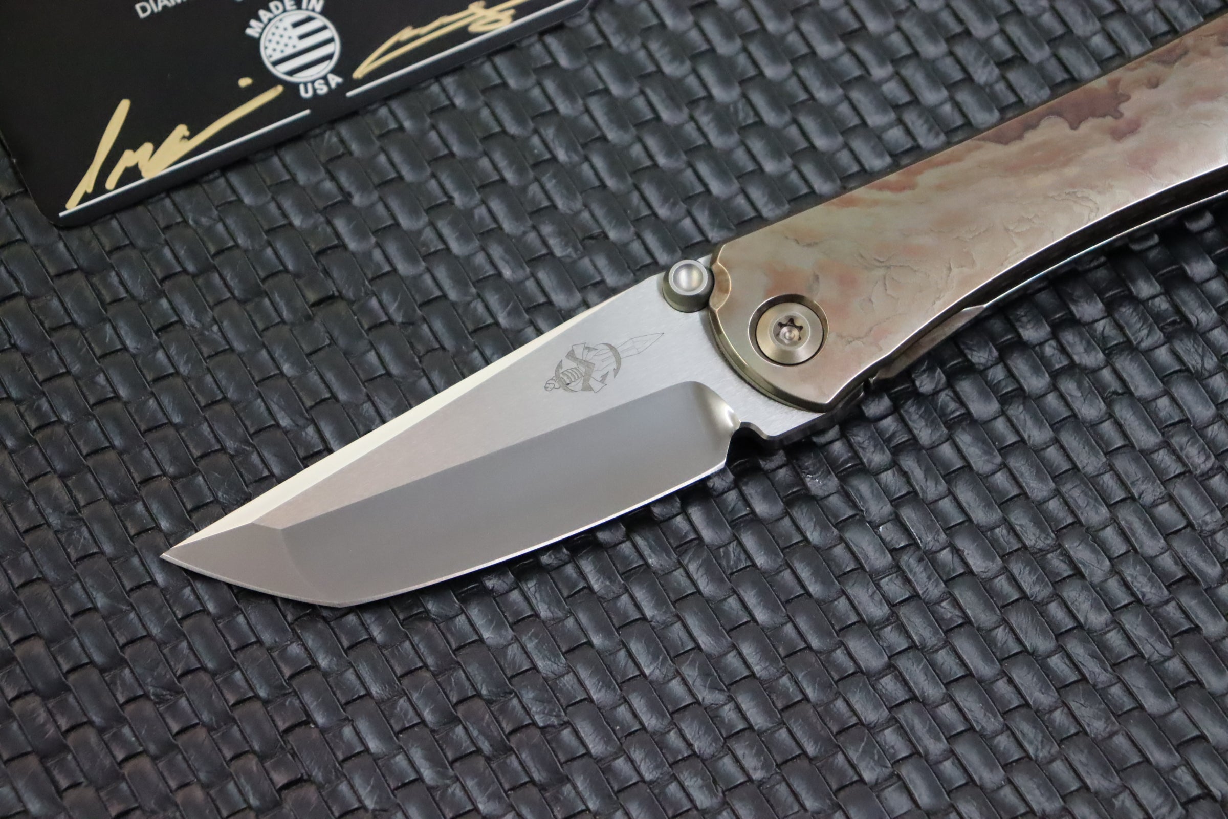 Marfione Custom Knives & Borka Blades Collaboration SBTF Diamond Finished M390 Blade & Bloodwash Scales