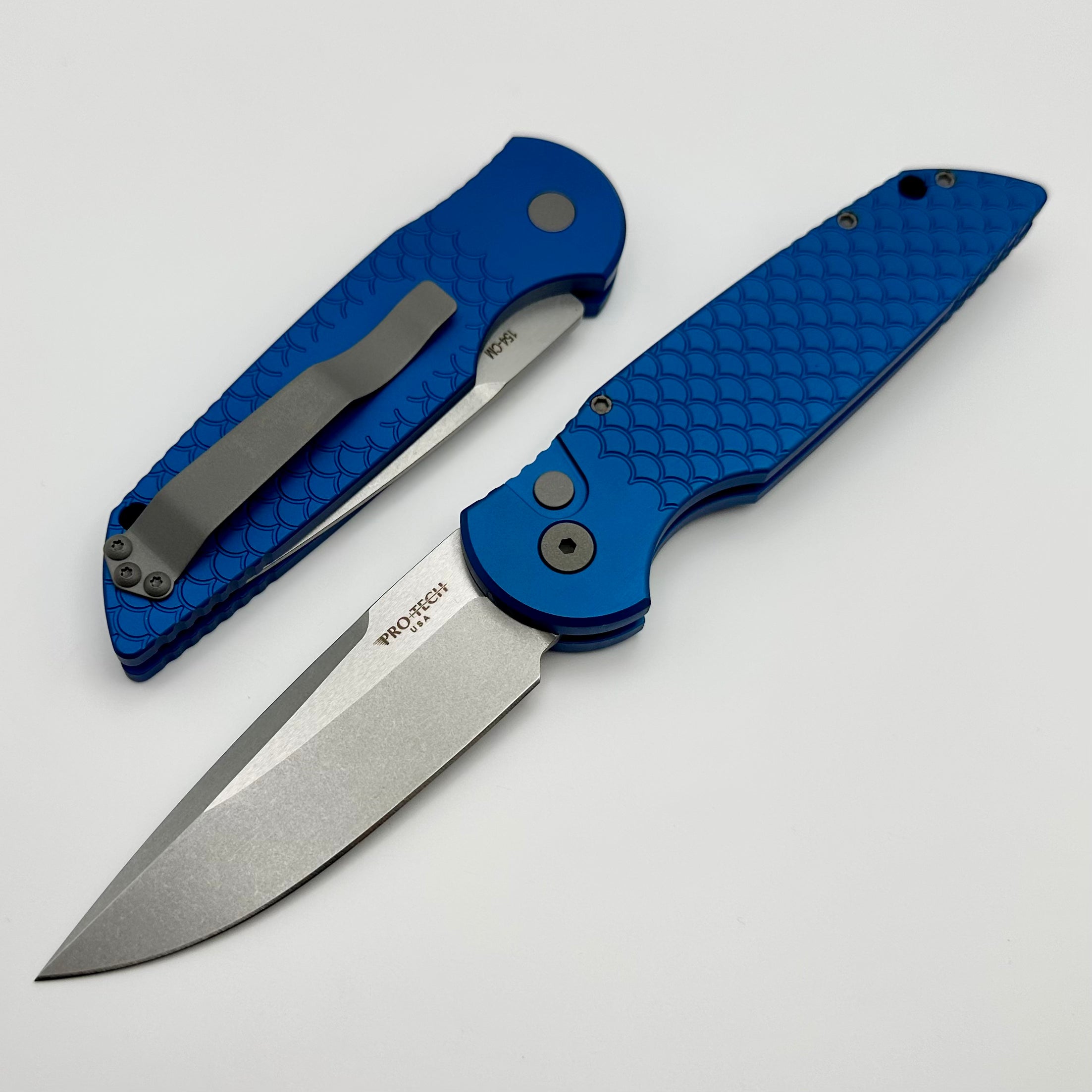 Pro-Tech TR-3 X1 Blue “Fish Scale” Handle & Stonewash 154-CM Blade TR-3 X1 SW BLUE