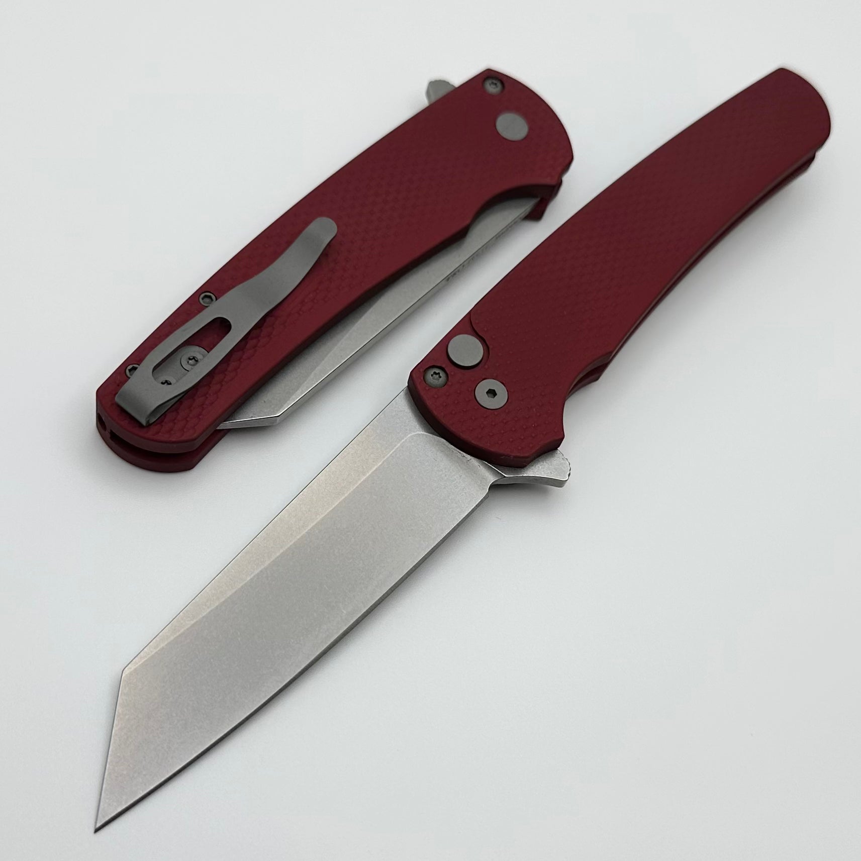 Pro-Tech Malibu Red Textured Handle & Stonewash MagnaCut Reverse Tanto Blade 5405-Red