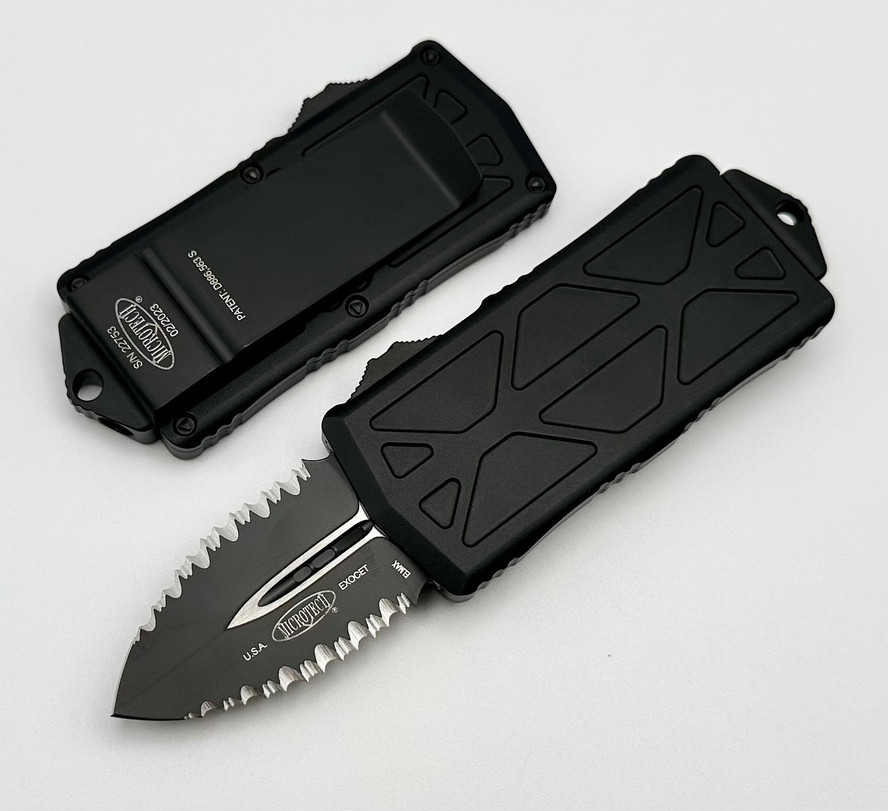 Microtech Exocet Black Tactical Double Edge Double Full Serrated 157-D3T