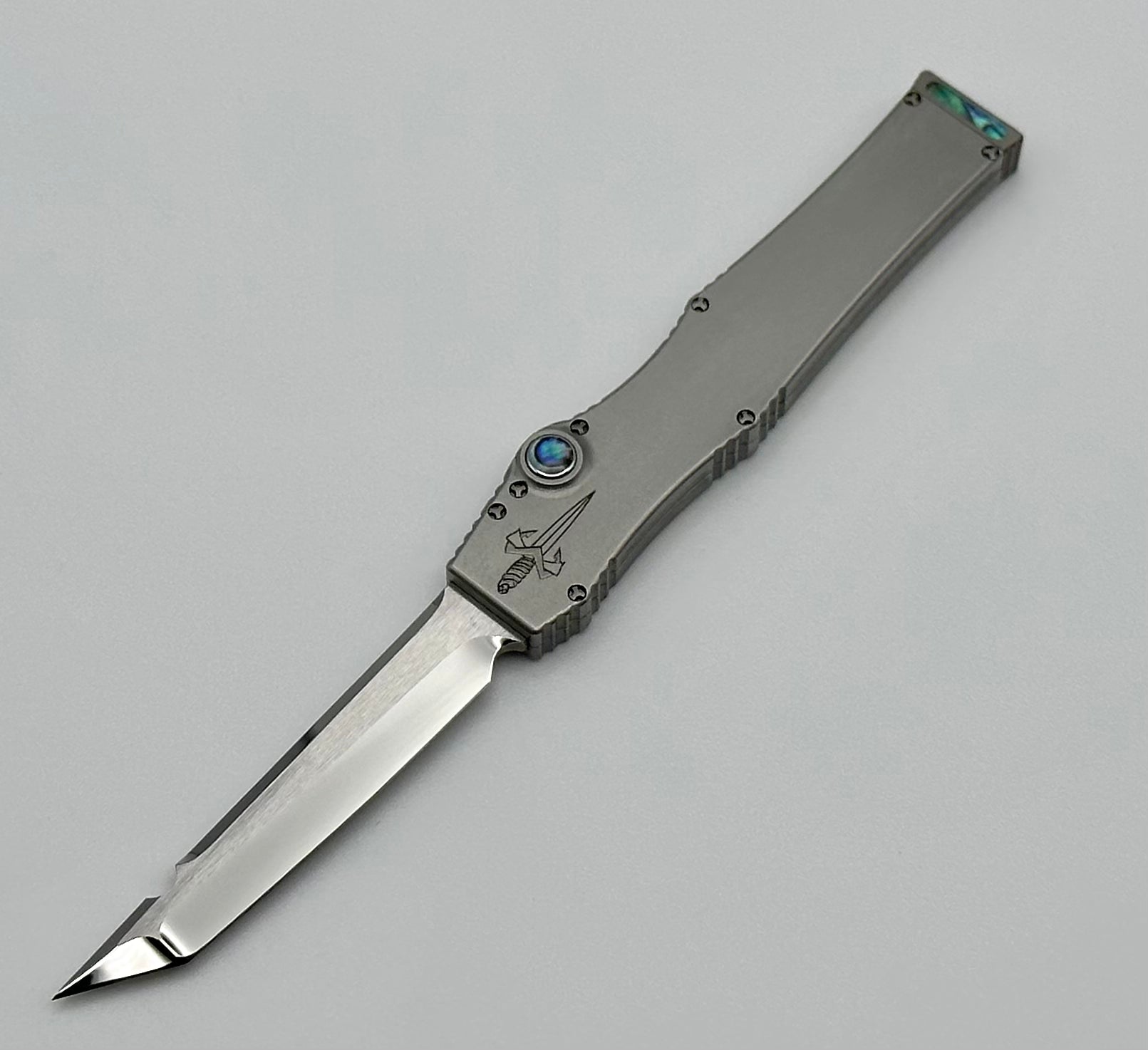 Marfione Custom Halo III Mini Star Grind Mirror Polish Tanto w/ Two Tone Stainless Steel Handle & Abalone Inlays