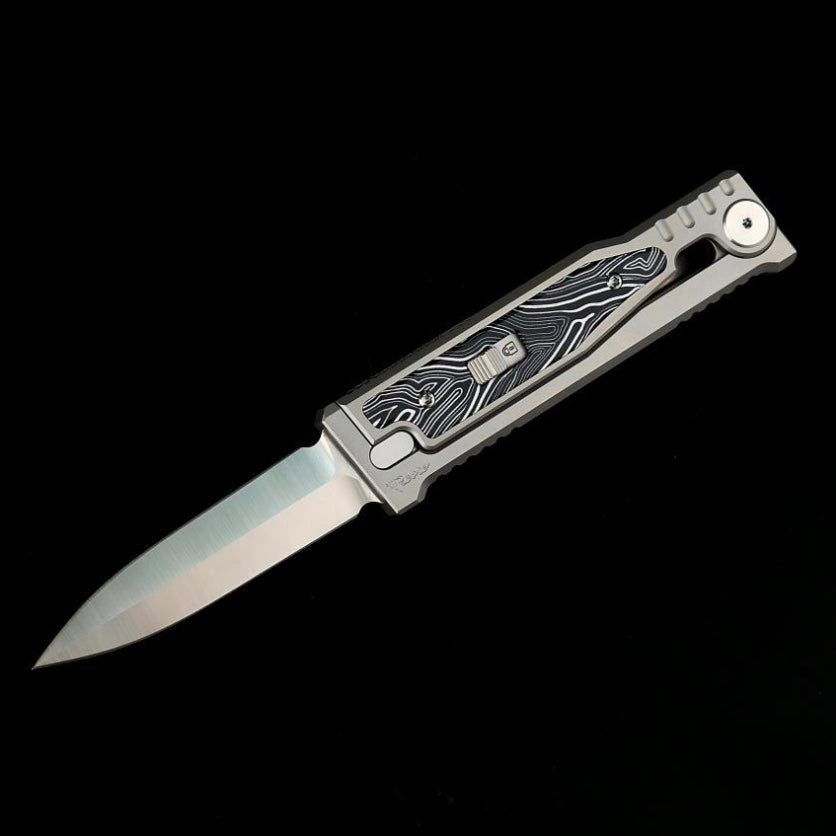 Reate EXO M Black/White Damascus Pattern G-10 & Satin/Stonewash Double Edge