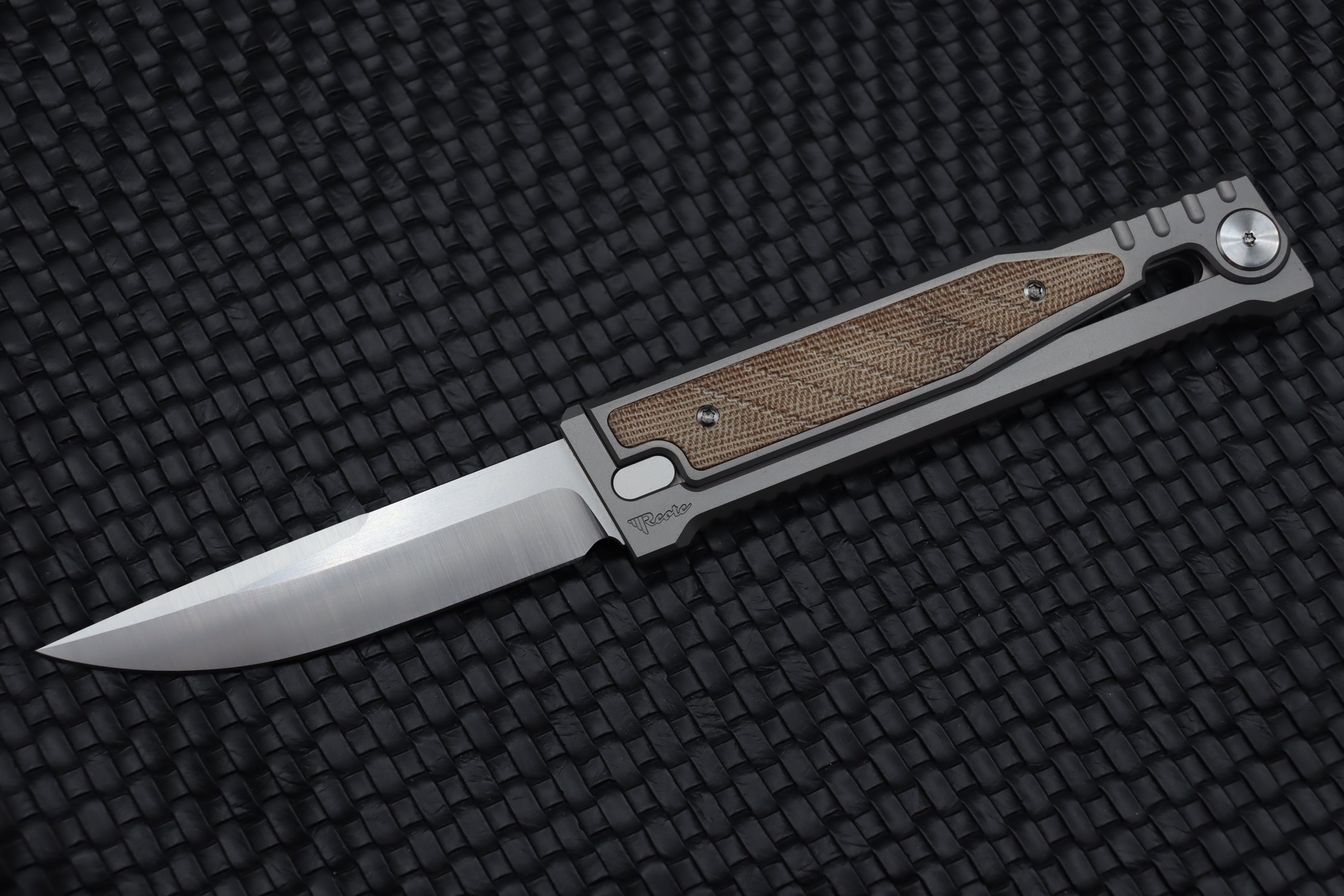 Reate EXO Exoskeleton Design Brown Micarta Drop Point