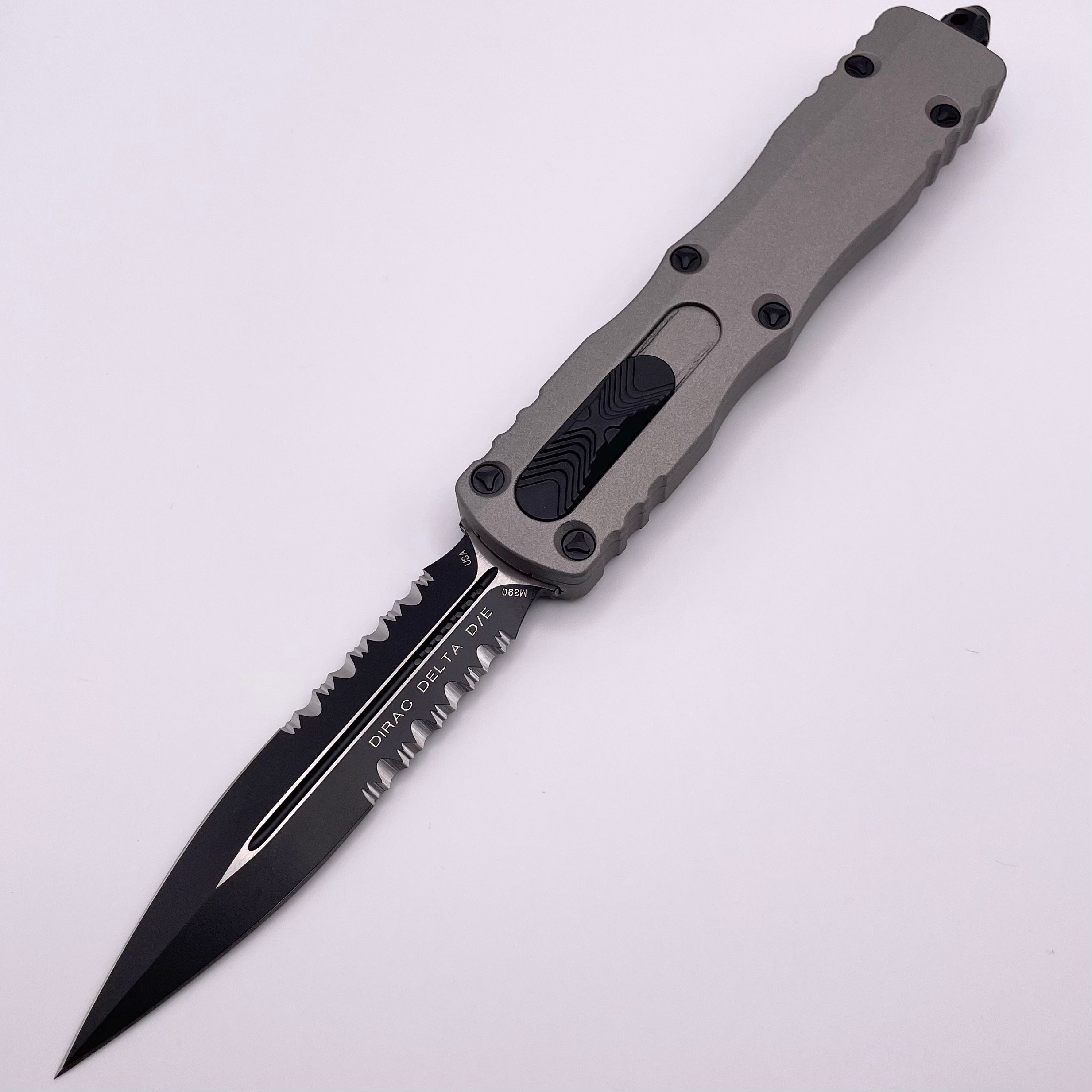 Microtech Dirac Delta Double Edge Partial Serrated “Titanium Colored” Gray Standard 227-2TG Pre Owned