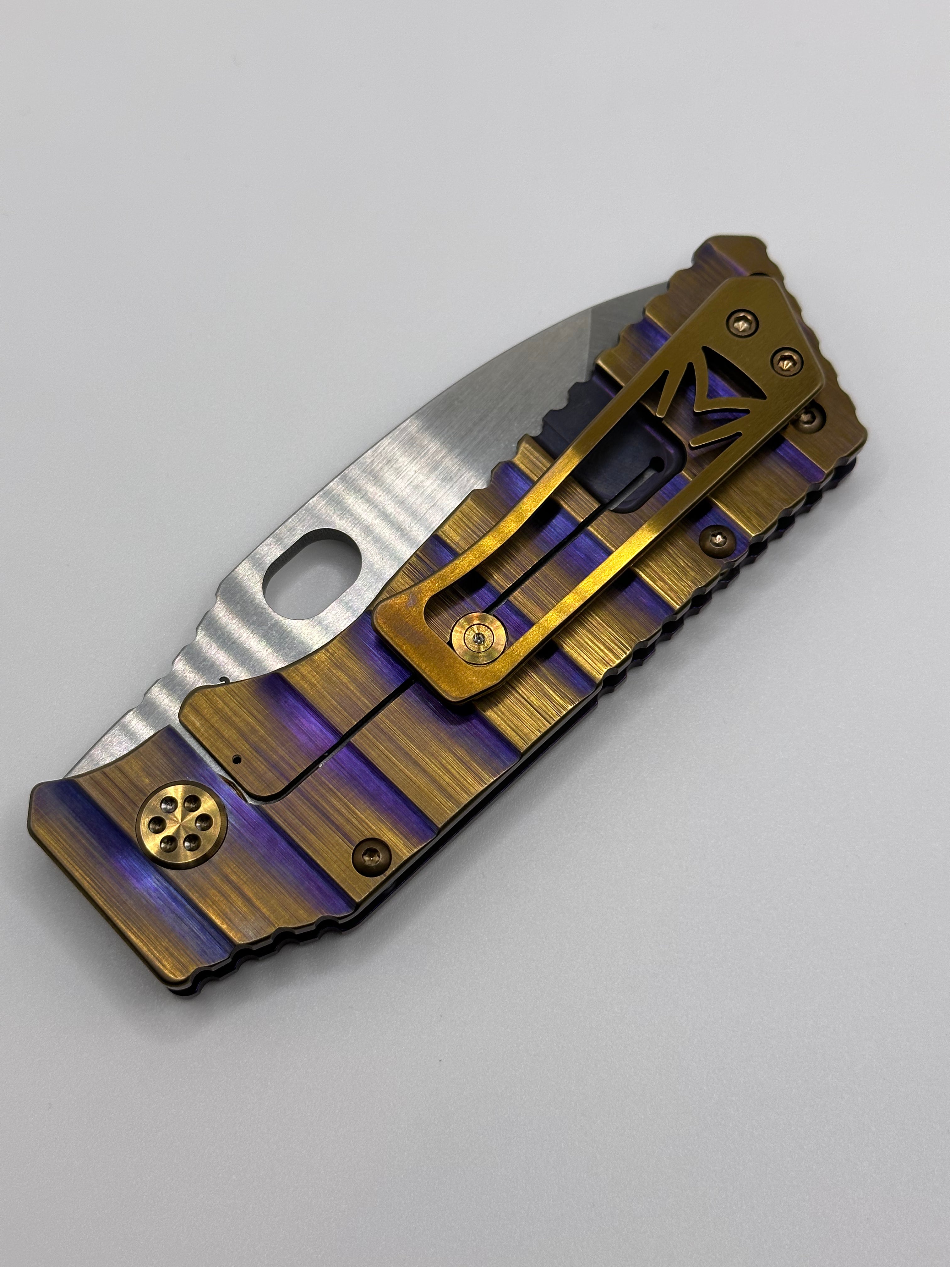 Medford TFF-1 Tumbled S35VN w/ Violet/Bronze Armadillo Sculpted Handles & Bronze Hardware/Clip