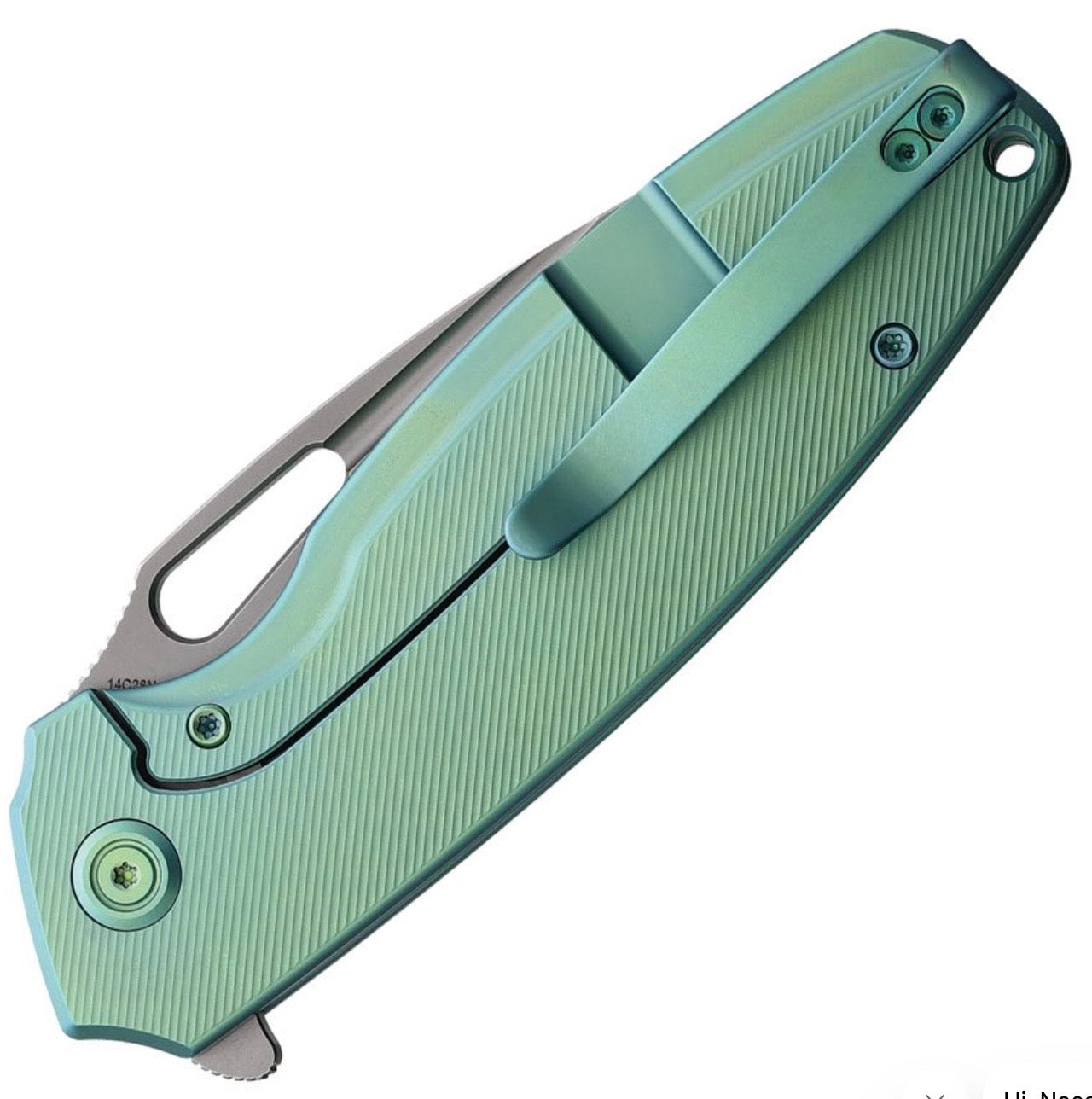 Kubey Tityus Frame Lock Flipper Contoured Green Titanium Handle & 14C28N Blade KB360B