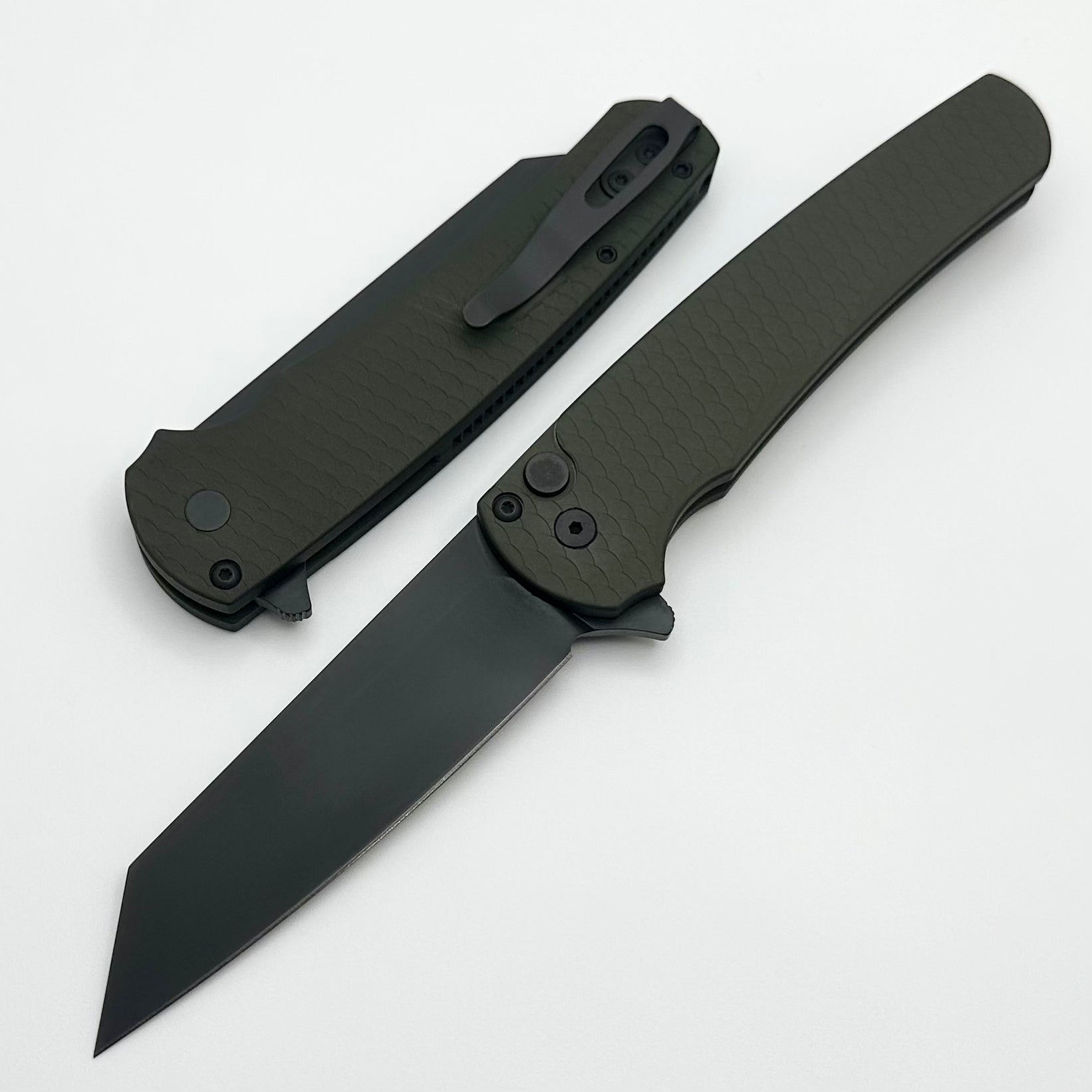 Pro-Tech Malibu Green Aluminum “Dragon Scale” Handle & DLC 20CV Reverse Tanto 5236-Green