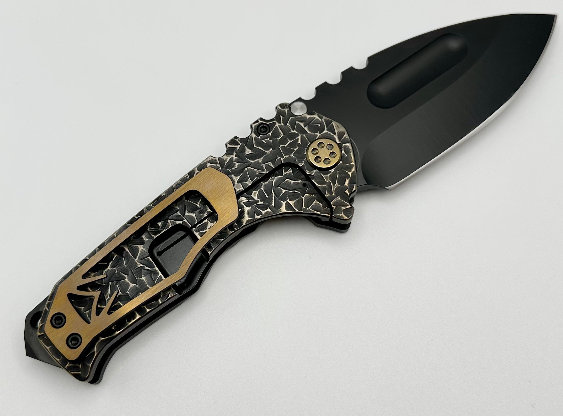 Medford Knife Praetorian TI Drop Point PVD 3V & Brushed/Bronze Hammered Sculpted Handles & PVD/Bronze Hardware/Clip