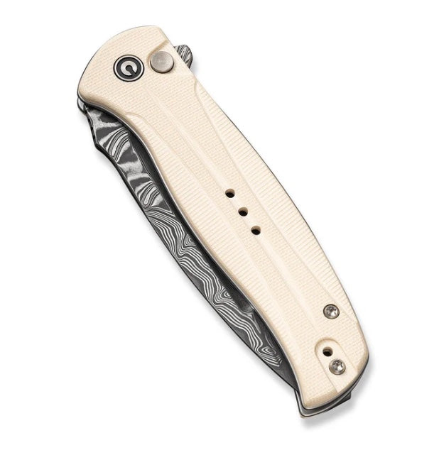 Civivi Incindie Button Lock Flipper w/ Ivory/White G-10 Handles & Damascus C23053-DS1