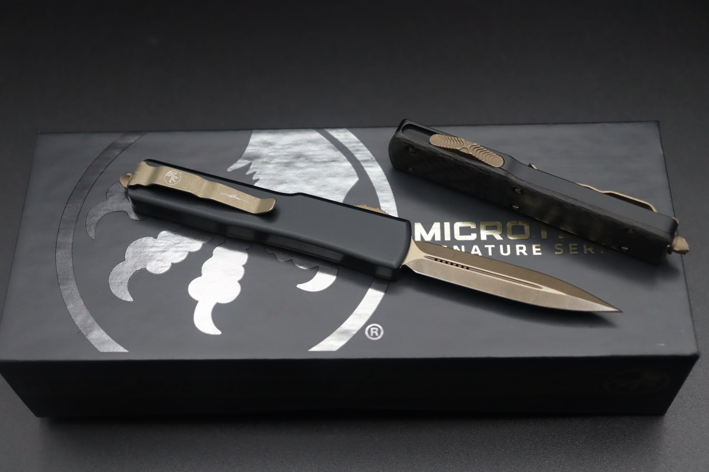 Microtech UTX-70 D/E Bronze Apocalyptic Carbon Fiber 147-13APCFS