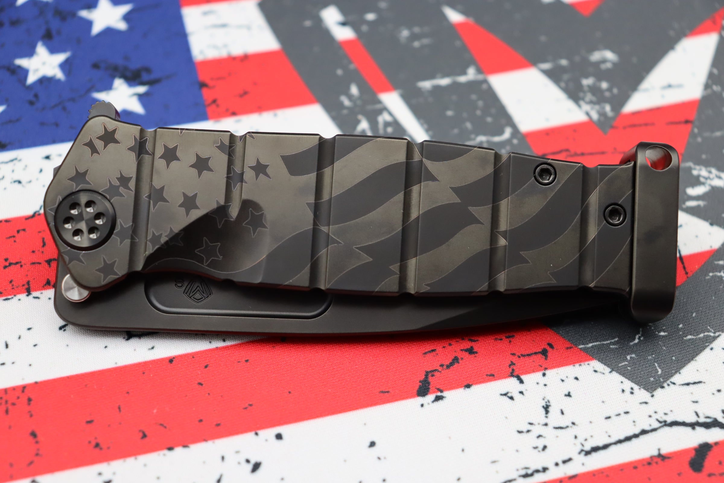 Medford Knife Fighter Flipper USMC PVD “Ghost American Flag” Engraved & PVD Hardware with PVD CPM-S35