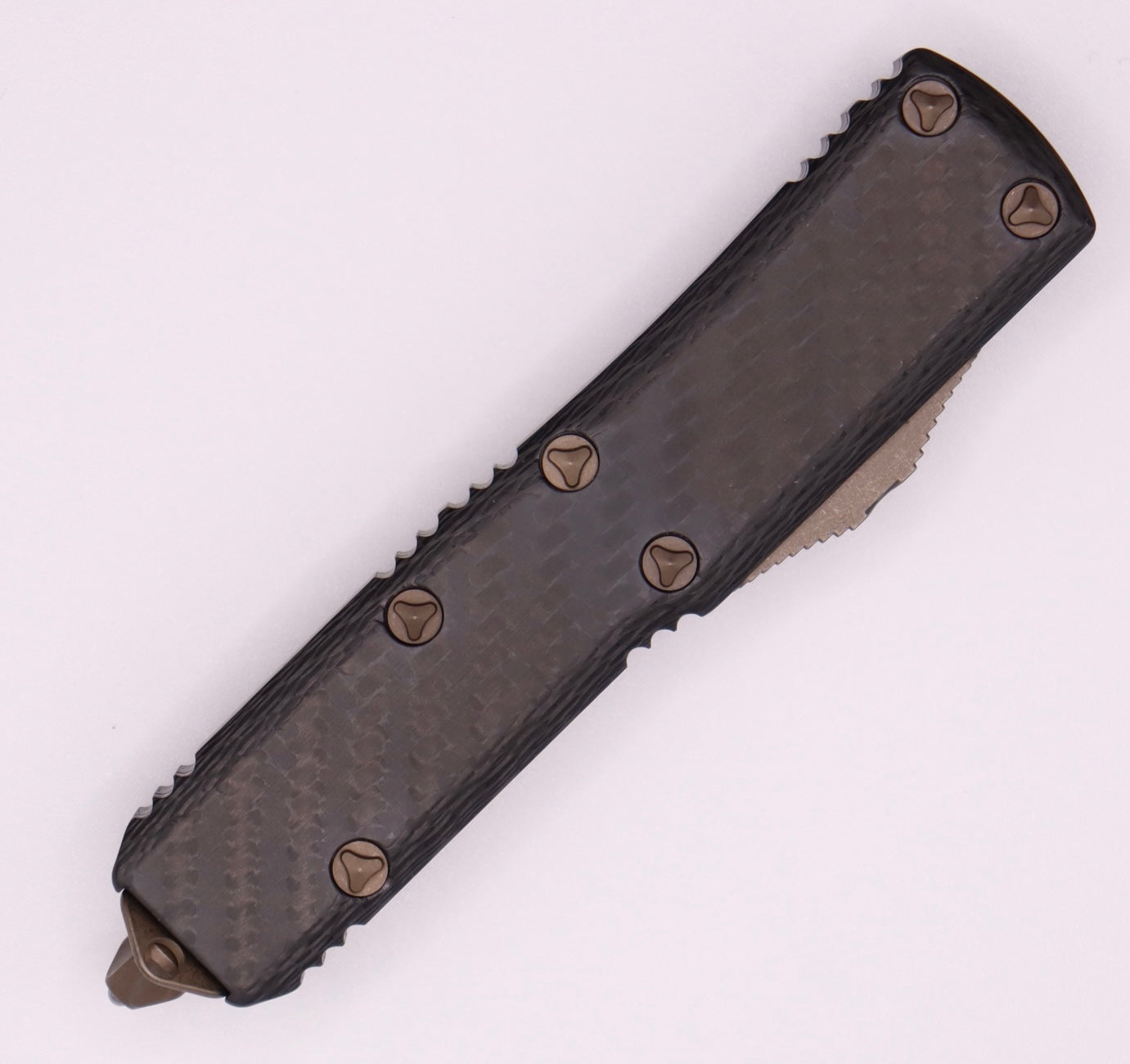 Microtech UTX-85 Spartan Apocalyptic Bronze Standard & Carbon Fiber Top 230-13APCFS