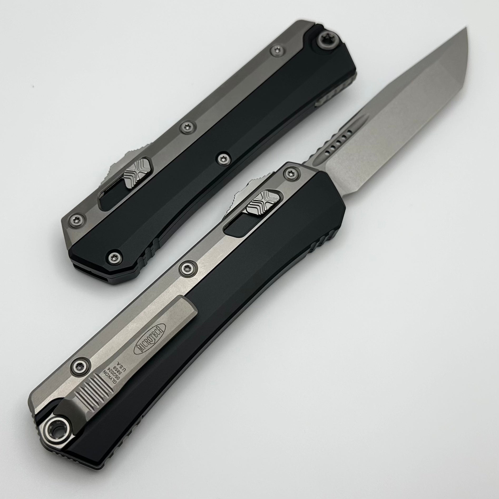 Microtech Glykon Stonewash Standard Tanto w/ Bead Blast Overlay 185-10