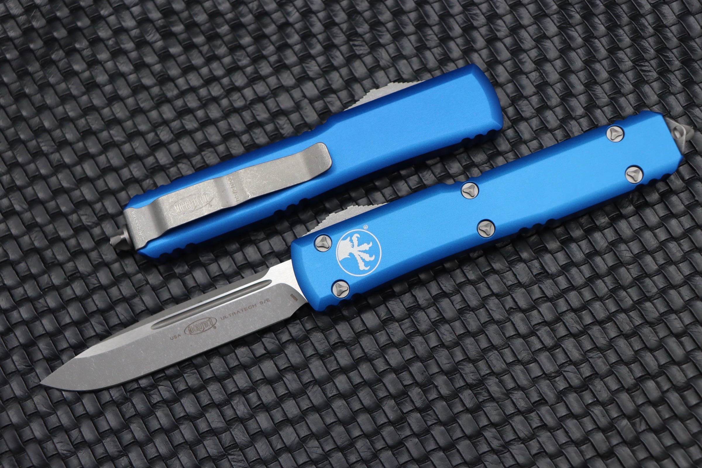 Microtech Ultratech Single Edge Apocalyptic & Blue 121-10APBL