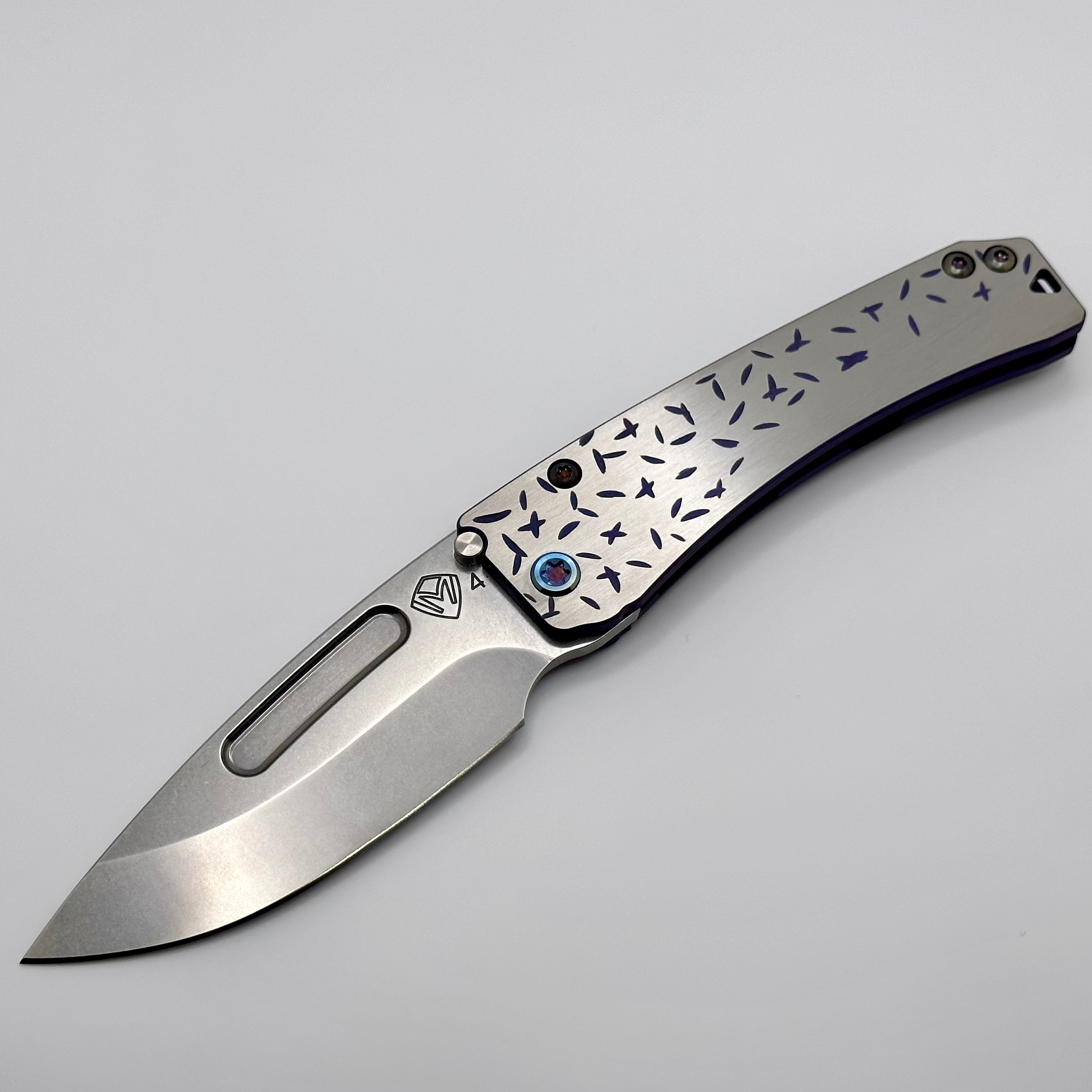 Medford Knife Slim Midi S45 Tumbled Drop Point w/ Jasmine Fade Sculpted Handles & Violet Perimeters/Clip w/ Flamed Hardware