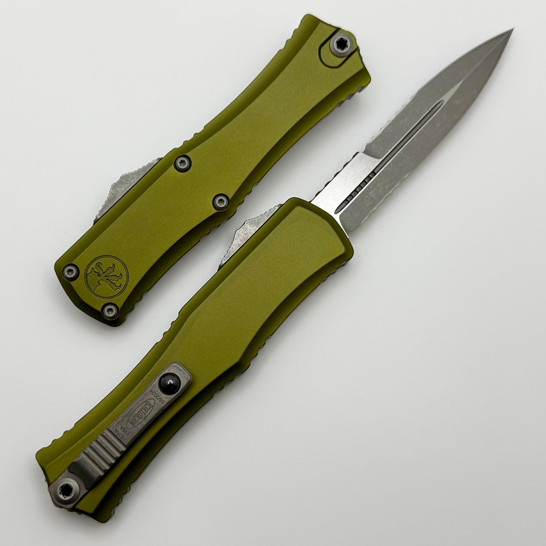 Microtech Knives Mini Hera Partial Serrated Apocalyptic Bayonet M390MK w/ OD Green Handle 1701M-11APOD