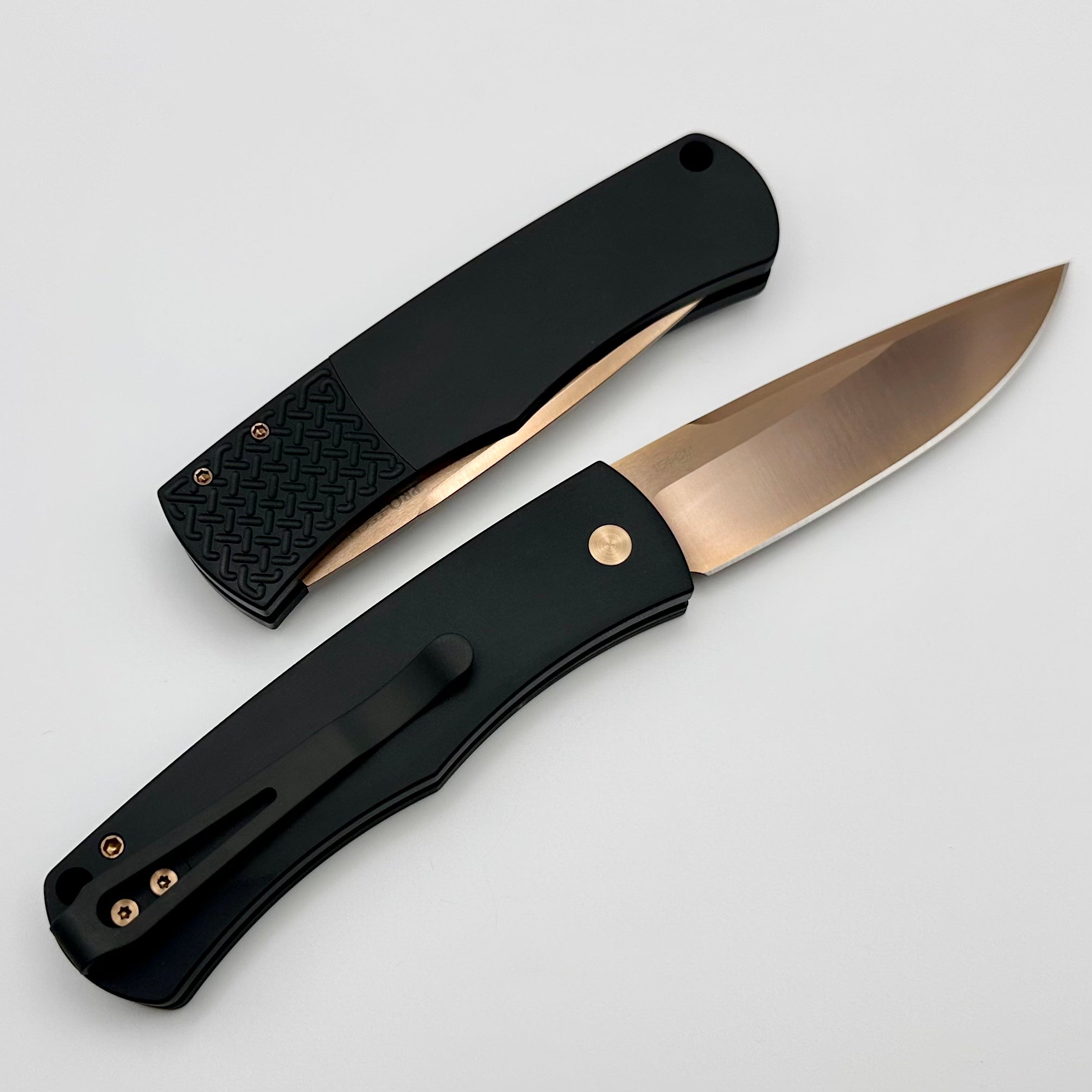 Pro-Tech Whiskers Patterned Bolster Release Black Handle & Rose Gold Blade BR-1RG