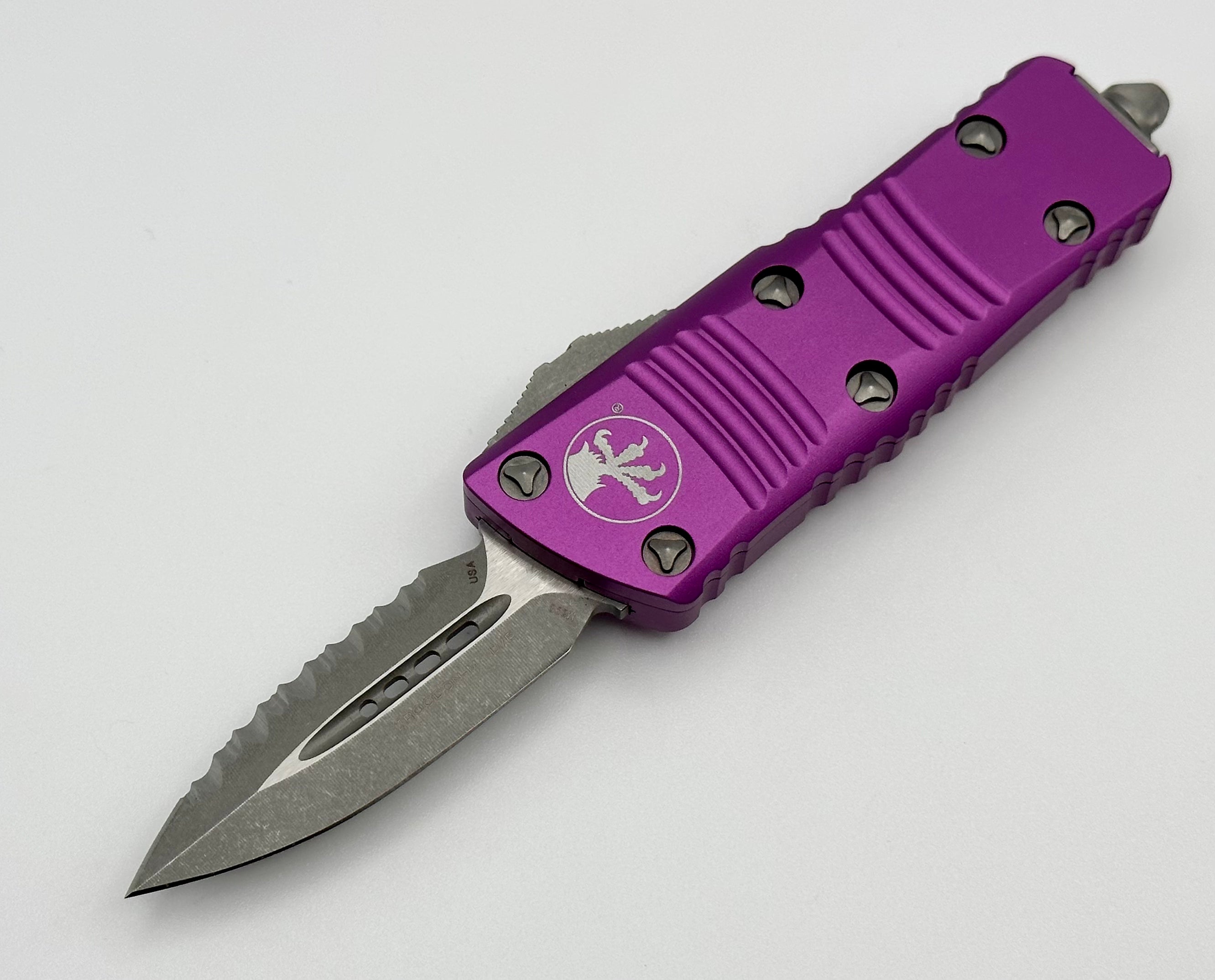 Microtech Troodon Mini Double Edge Apocalyptic Full Serrated & Violet 238-12APVI