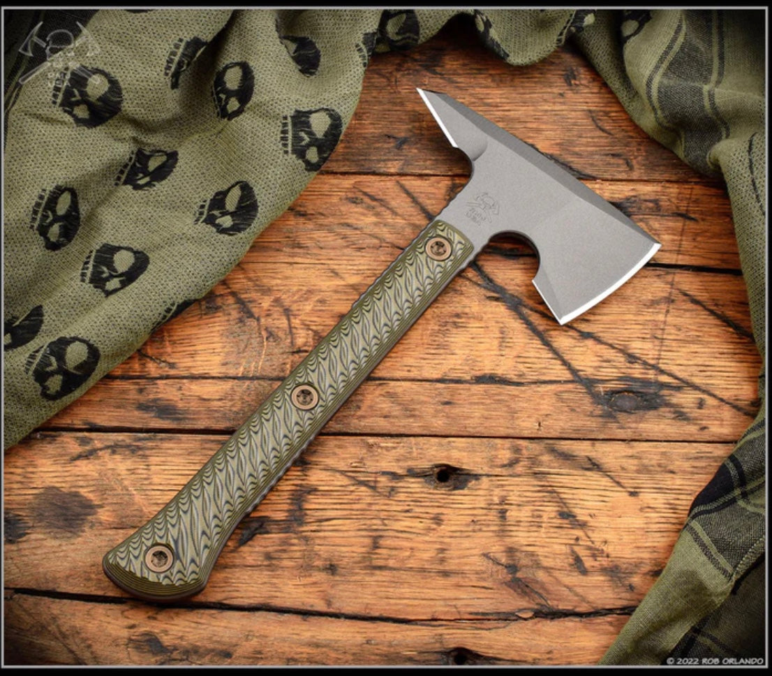 RMJ Jenny Wren Spike Tomahawk w/ Dirty Olive G-10