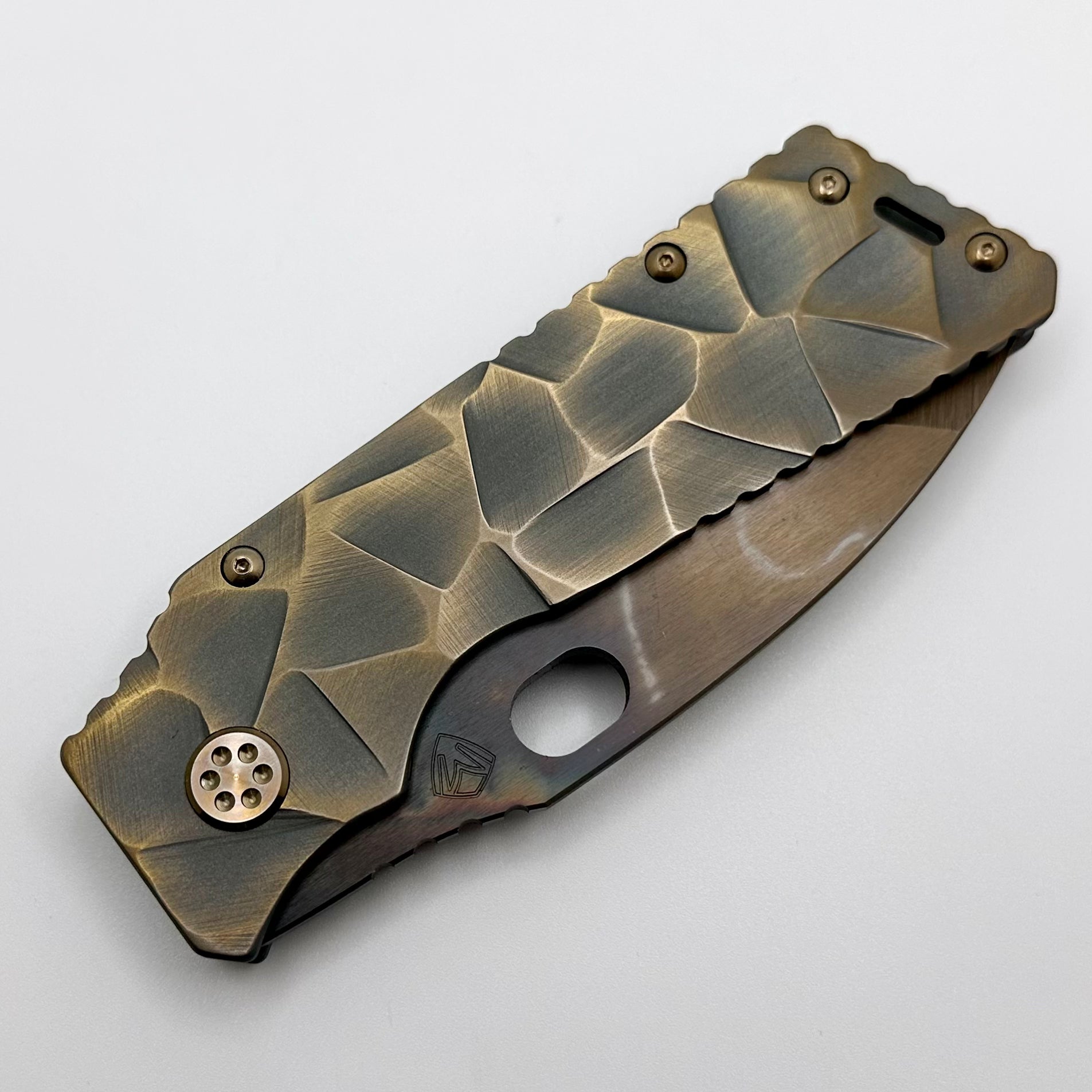 Medford TFF-1 S45VN Vulcan & Bead Blast/Cement Bronze Stained Glass Sculpted Handles w/ Matching Hardware/Clip