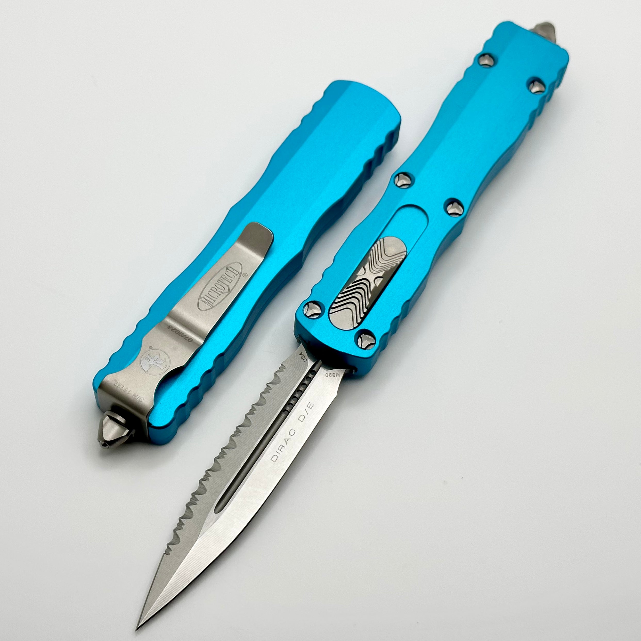 Microtech Dirac D/E Stonewash Standard Full Serrated & Turquoise 225-12TQ