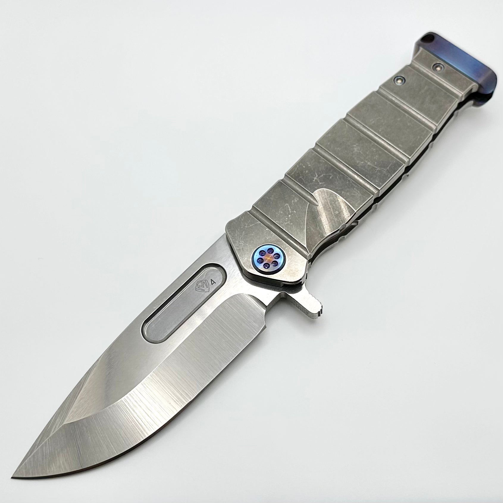 Medford Knife Fighter Flipper USMC Tumbled Handles w/ Flamed Hardware/Clip/Pommel & Tumbled S45VN