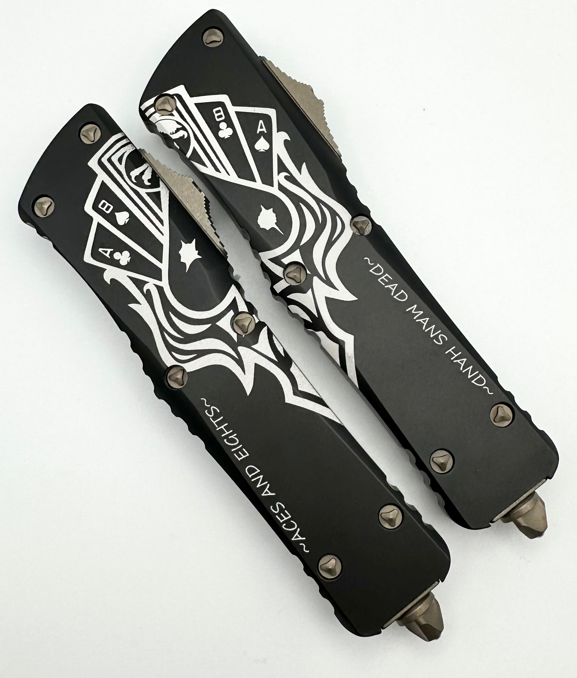 Microtech Combat Troodon Dead Mans Hand Hellhound & Warhound Set Signature Series Bronze Apocalyptic Standard 219-13SETDMS