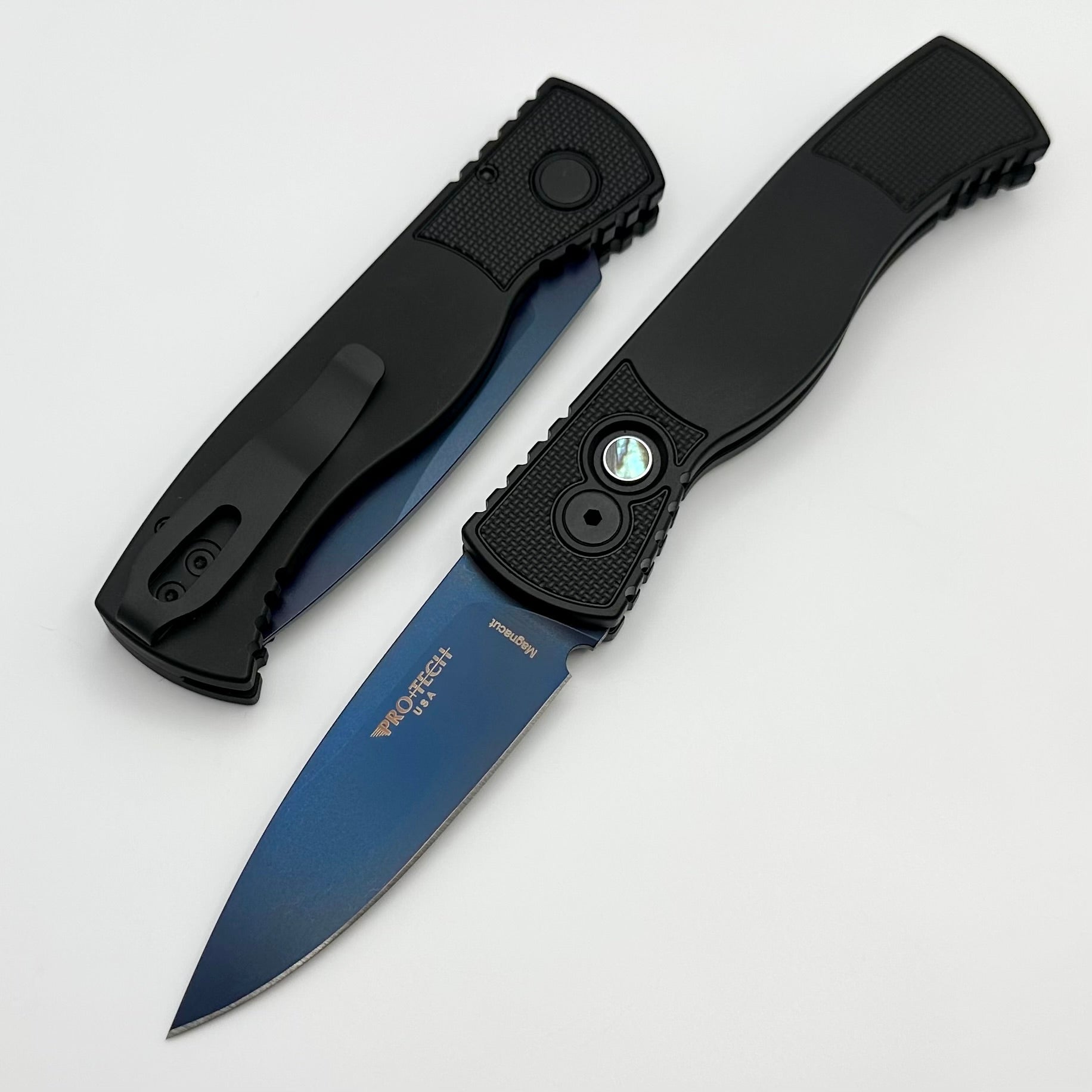 Pro-Tech TR-2 Tactical Response 2 Black w/ Textured Corners & Sapphire Blue MagnaCut T203-SB