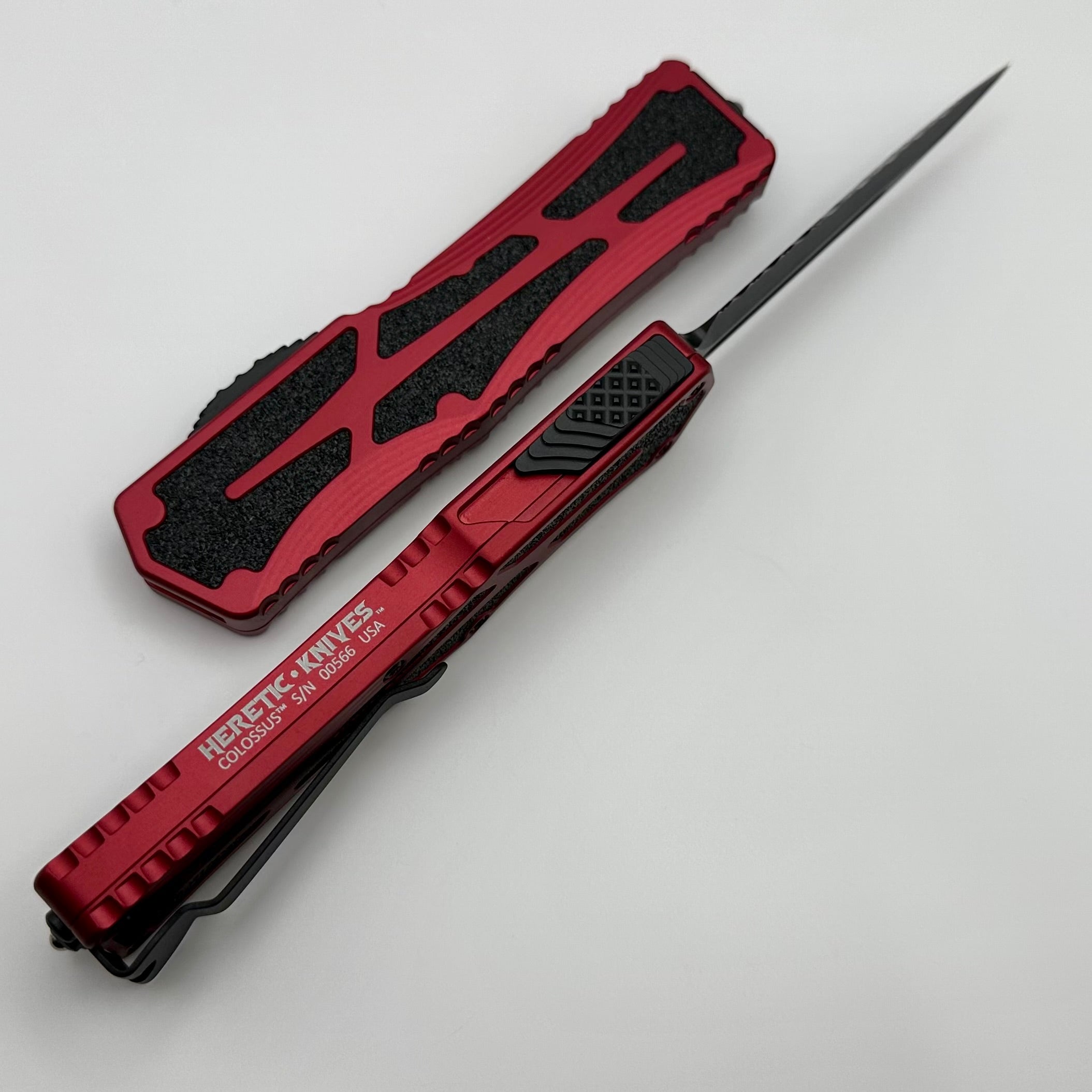 Heretic Knives Colossus DLC Double Edge Full Serrated Magnacut & Red Handle H041-6C-RED