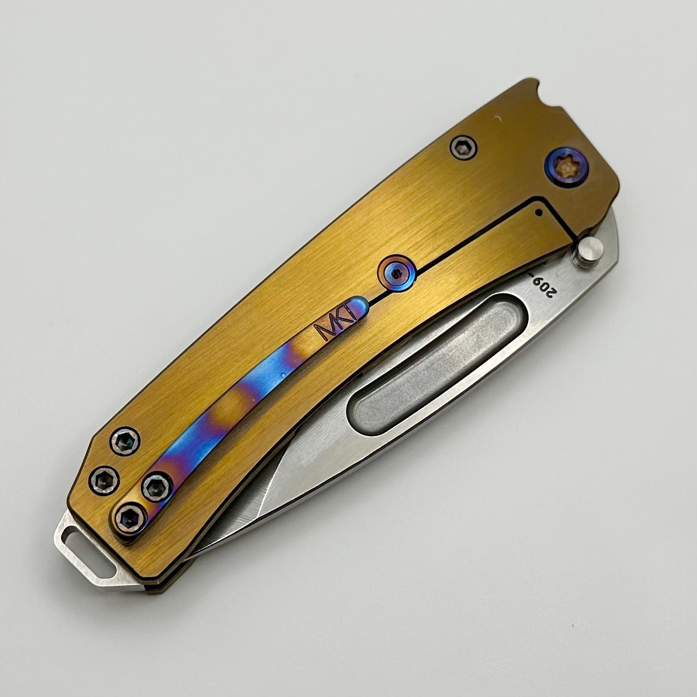 Medford Midi Marauder Tumbled S45 Drop Point & Brushed/Bronze Grooved/Scallops Handles w/ Flamed Hardware