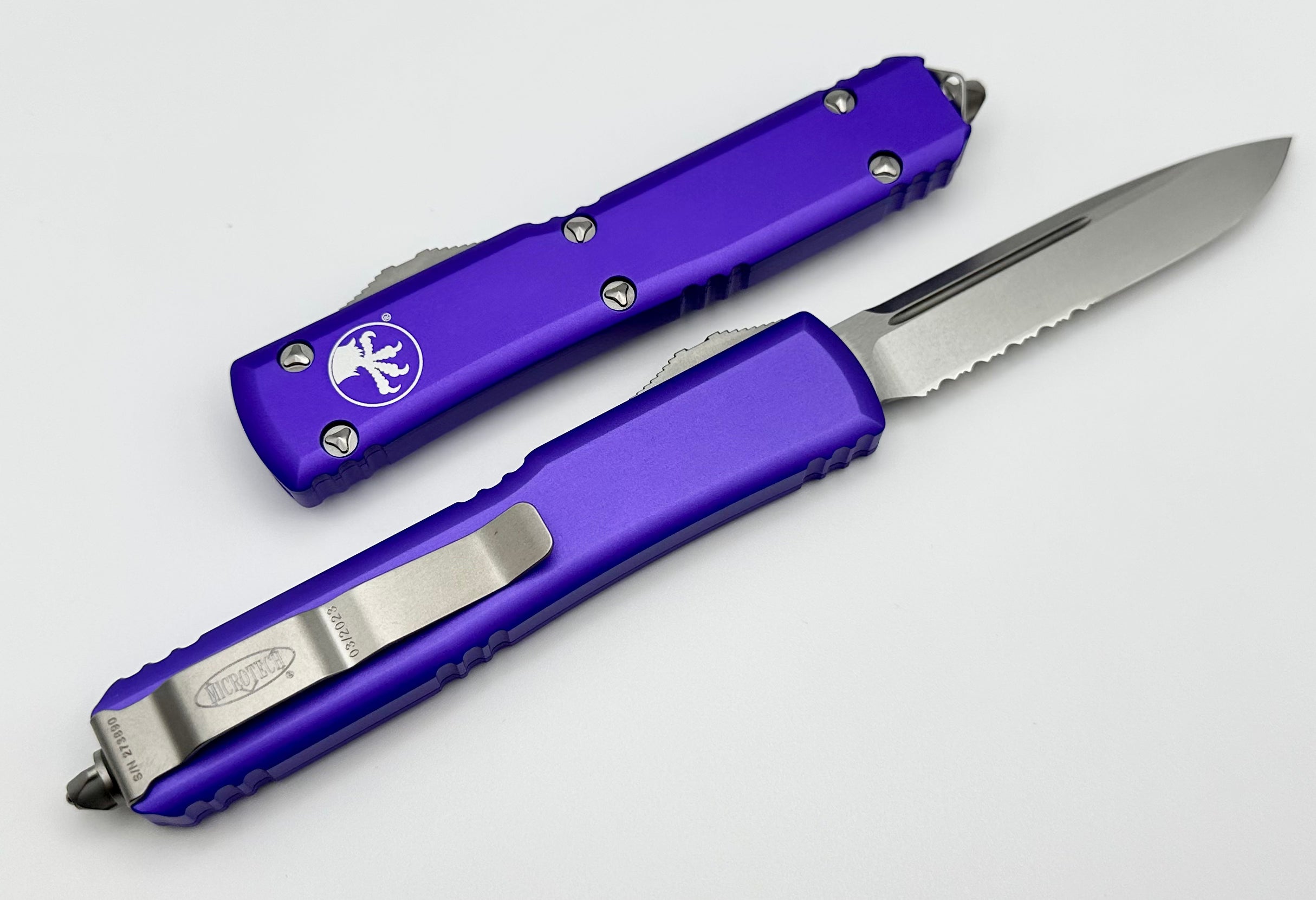 Microtech Ultratech S/E Stonewash Partial Serrated & Purple 121-11PU