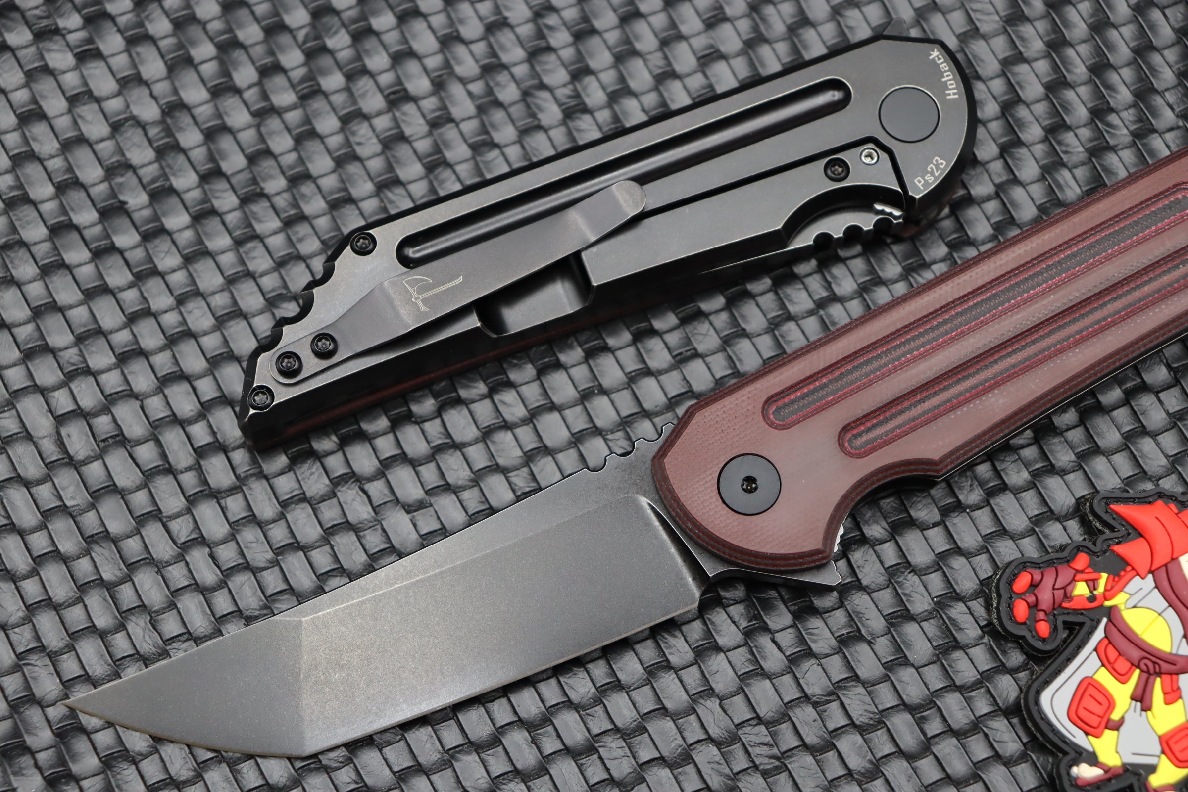 Jake Hoback Knives Kwaiback MK6 Red SureTouch w/ Fullers & DLC M390