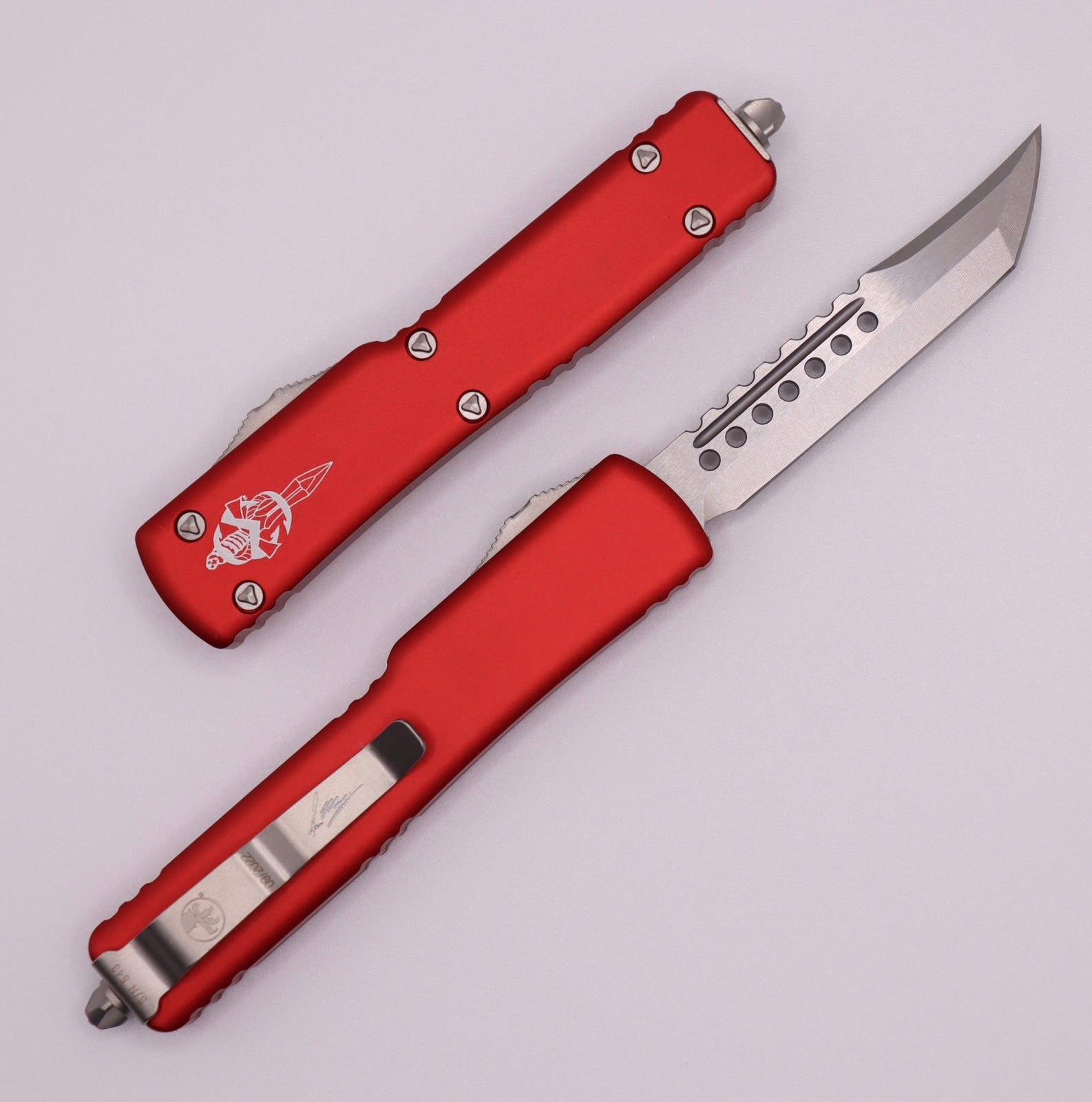 Microtech UTX-70 Hellhound Stonewash Standard & Red 419-10RDS