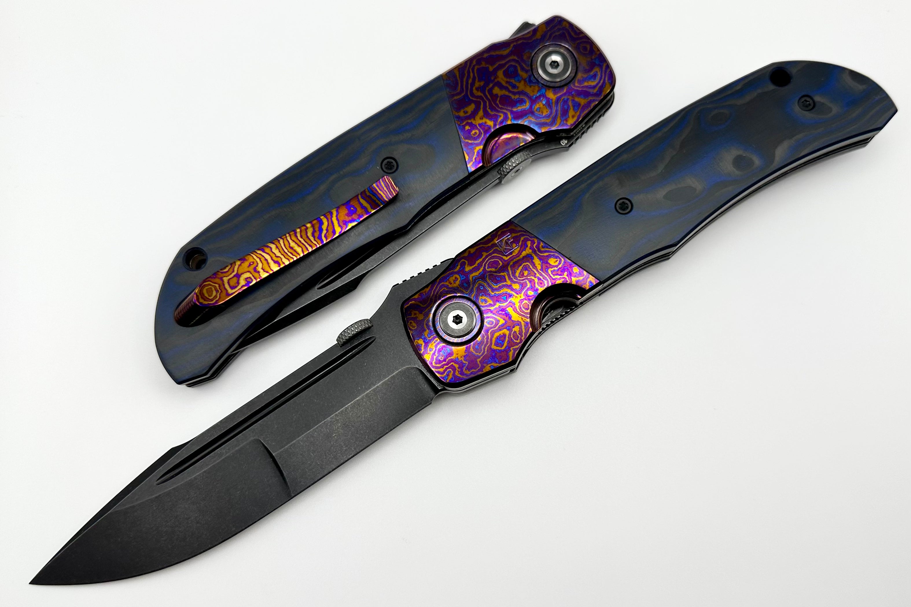 Custom Knife Factory Eagle Rock Timascus Bolsters w/ Blue/Black Carbon Fiber & S110V