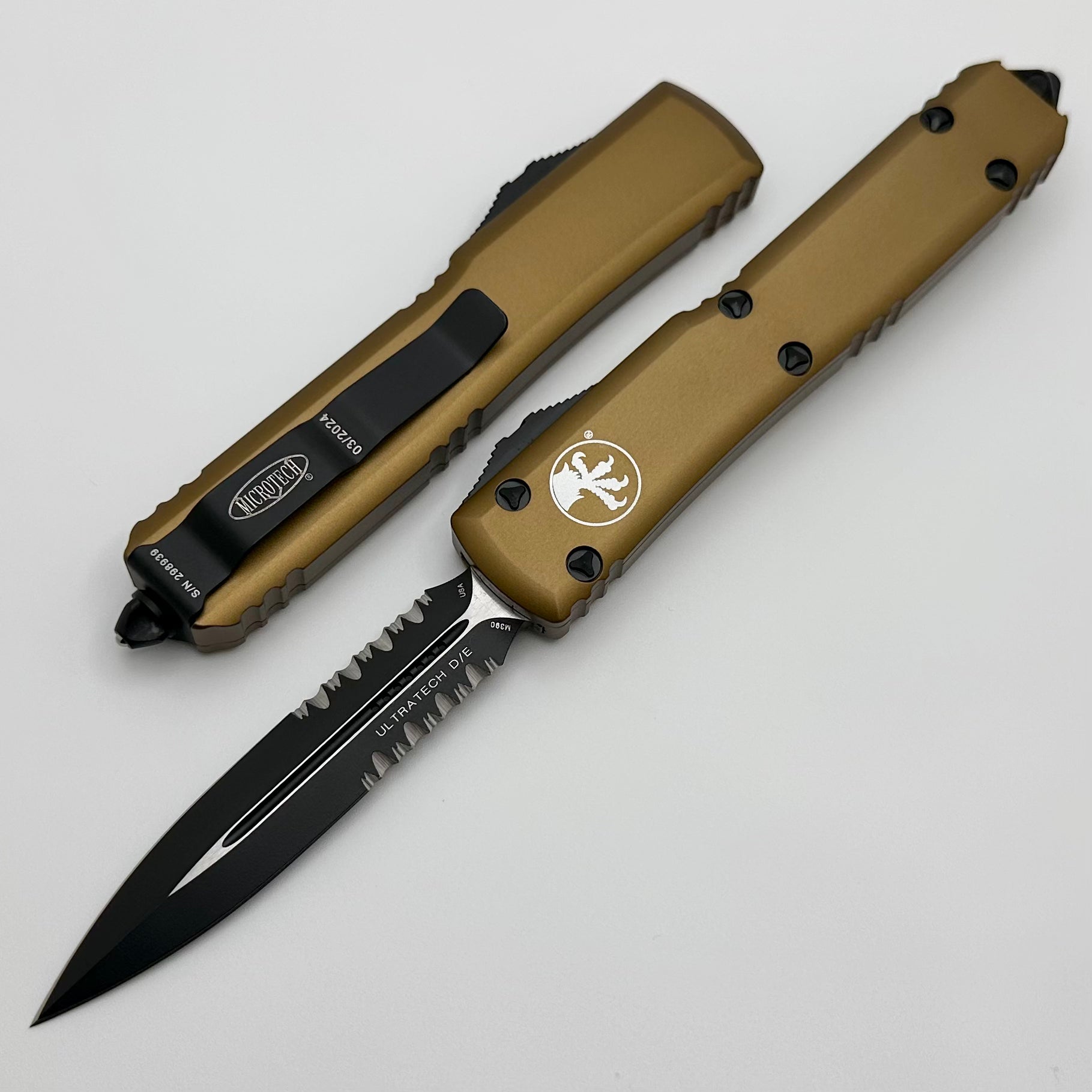 Microtech Ultratech Double Edge D/E Black Partial Serrated & Tan 122-2TA