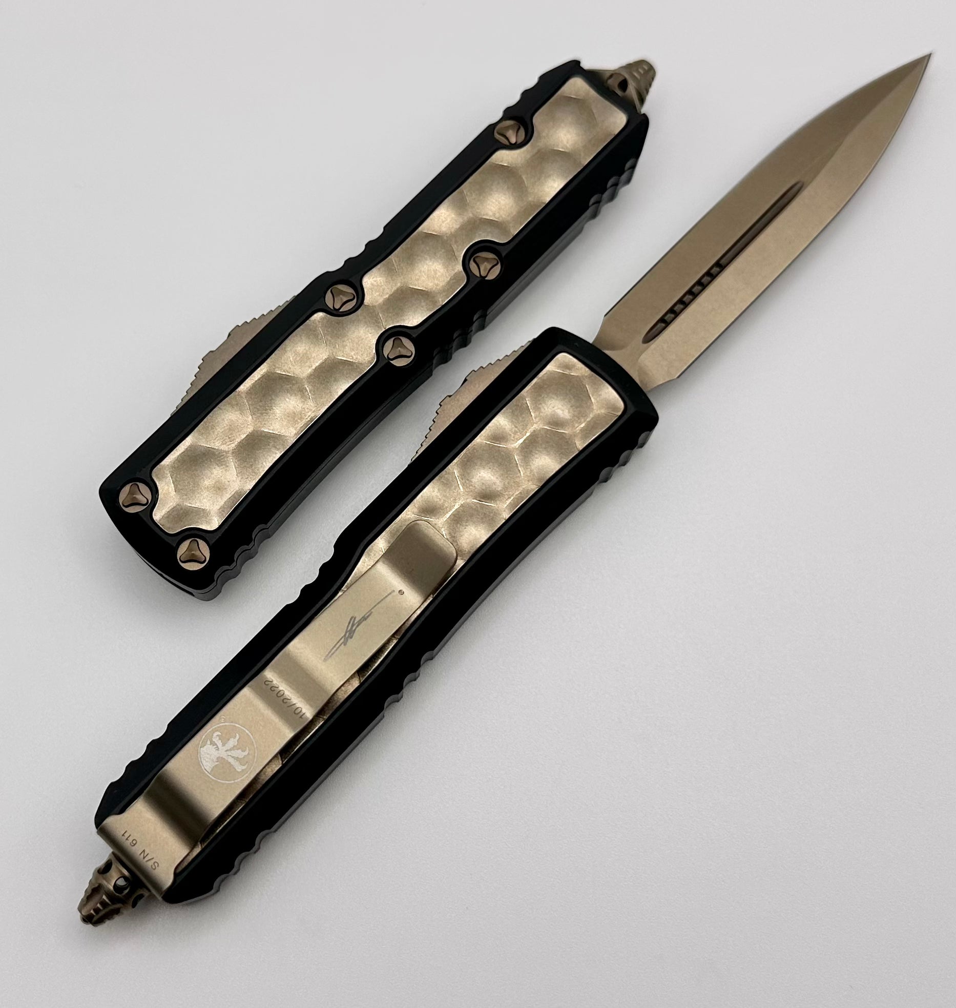 Microtech Daytona D/E Bronze w/ Brute Bubble Inlays 126-13BIS