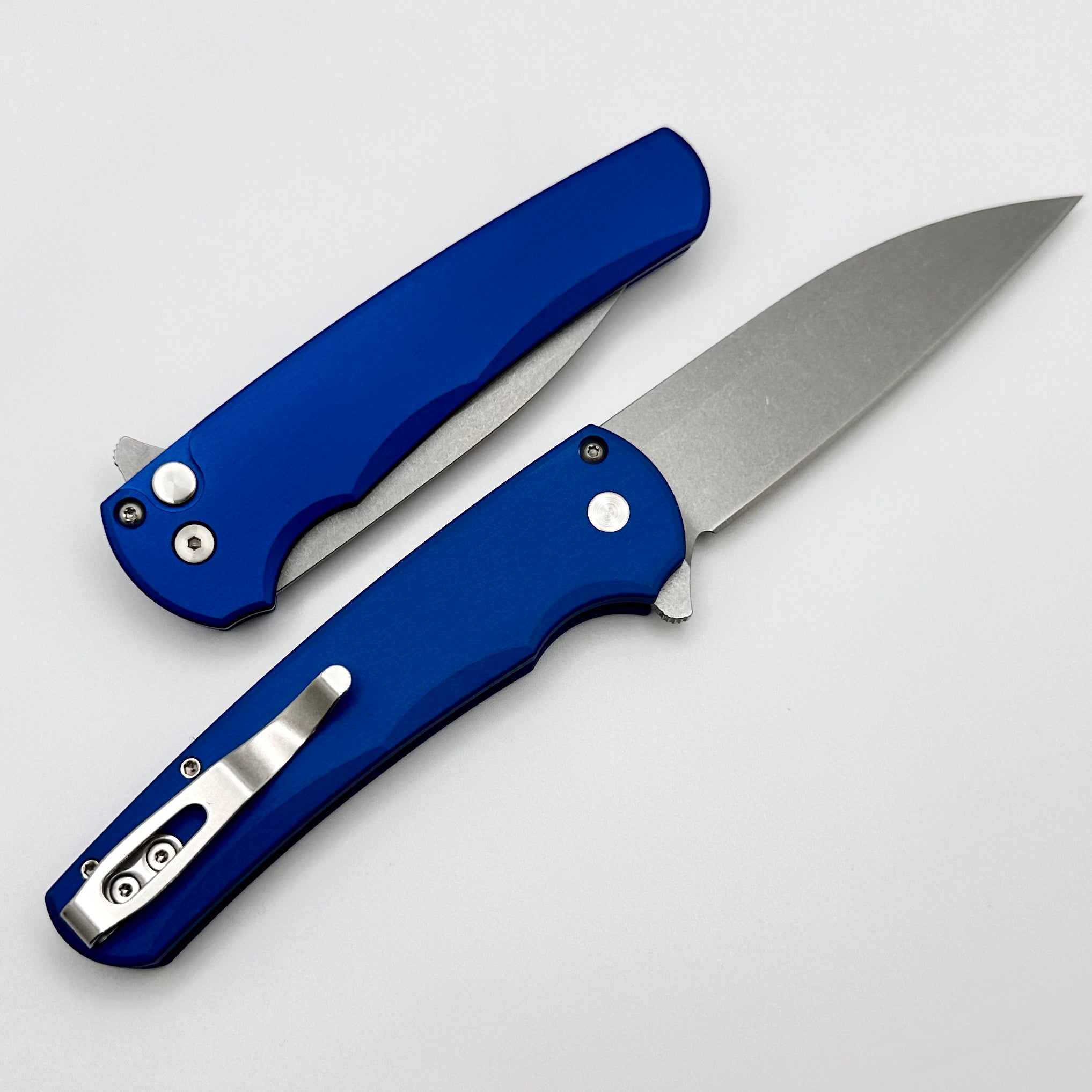 Pro-Tech Malibu Smooth Blue Handle & Stonewash MagnaCut Wharncliffe Blade 5301-BLUE